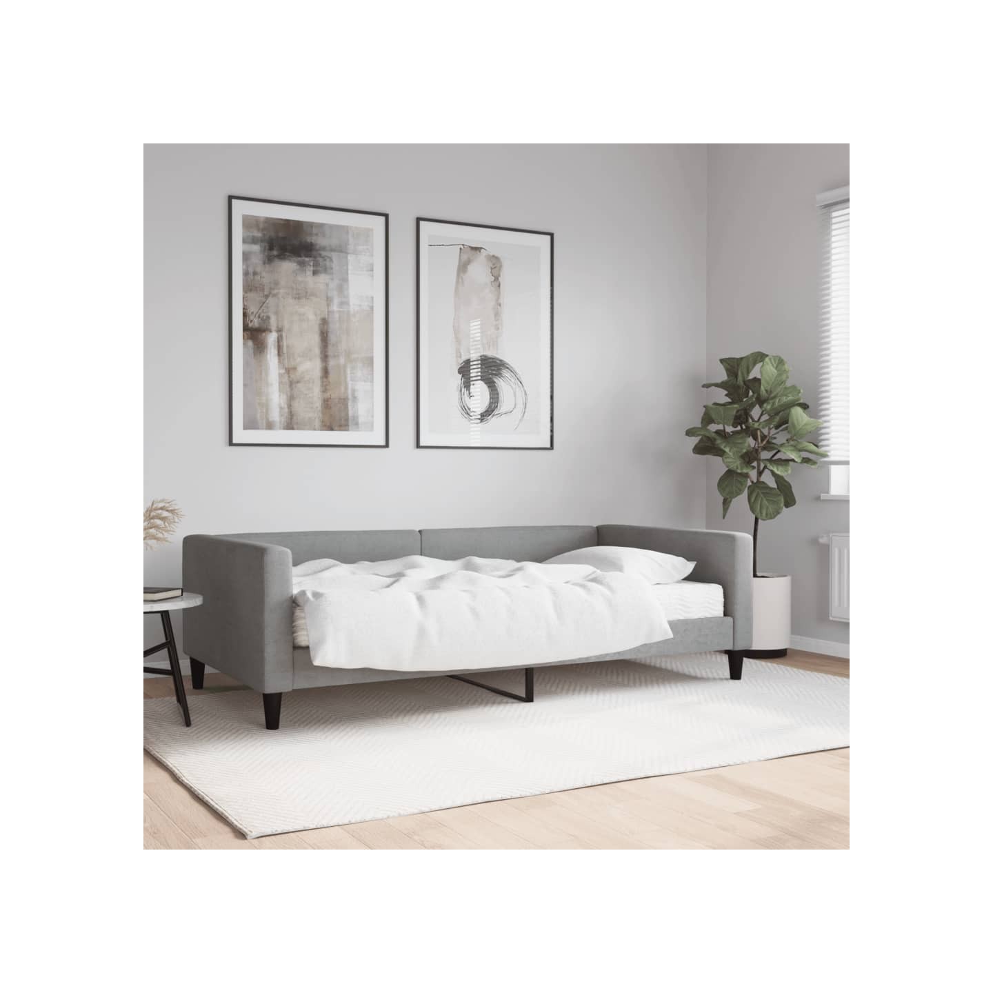 Lit de jour avec matelas gris clair 100x200 cm tissu