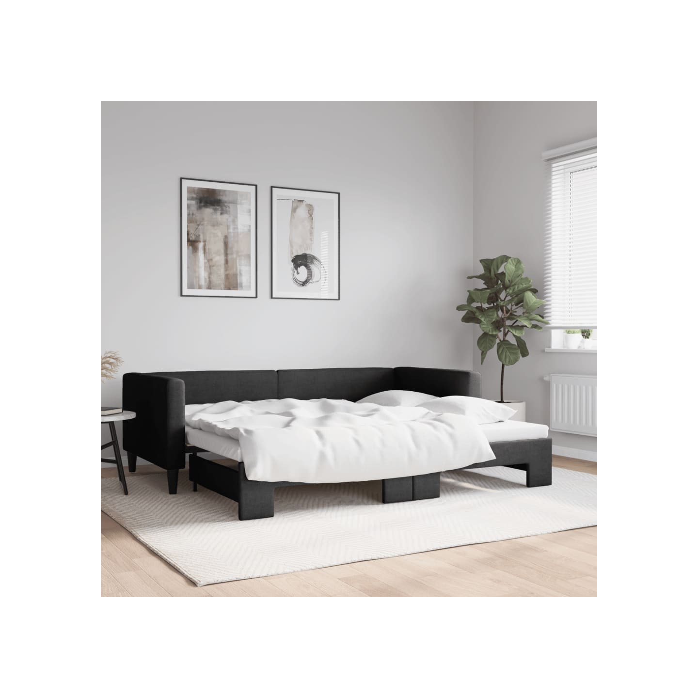 Lit de jour avec gigogne sans matelas noir 90x200 cm
