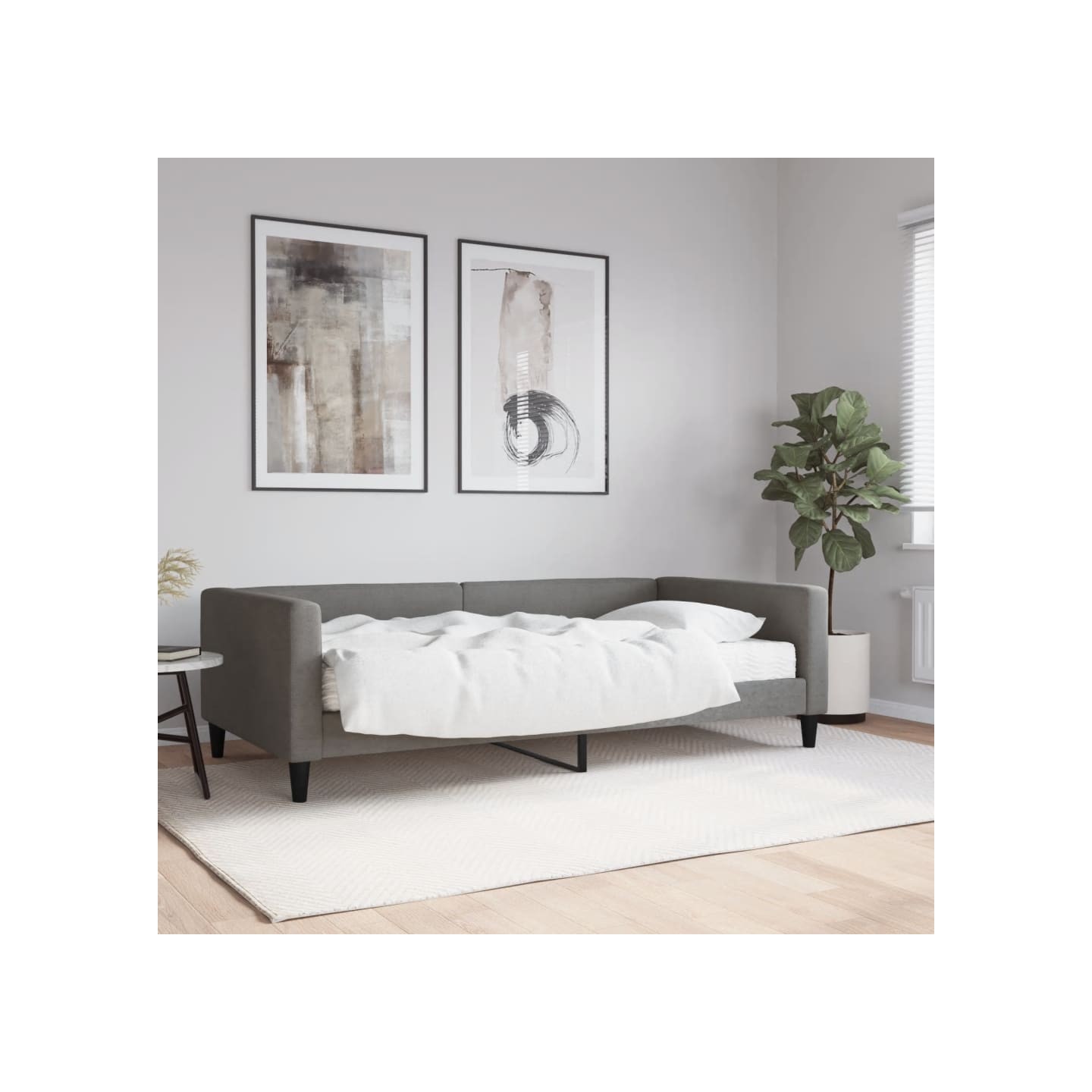 Lit de jour avec matelas gris foncé 100x200 cm tissu