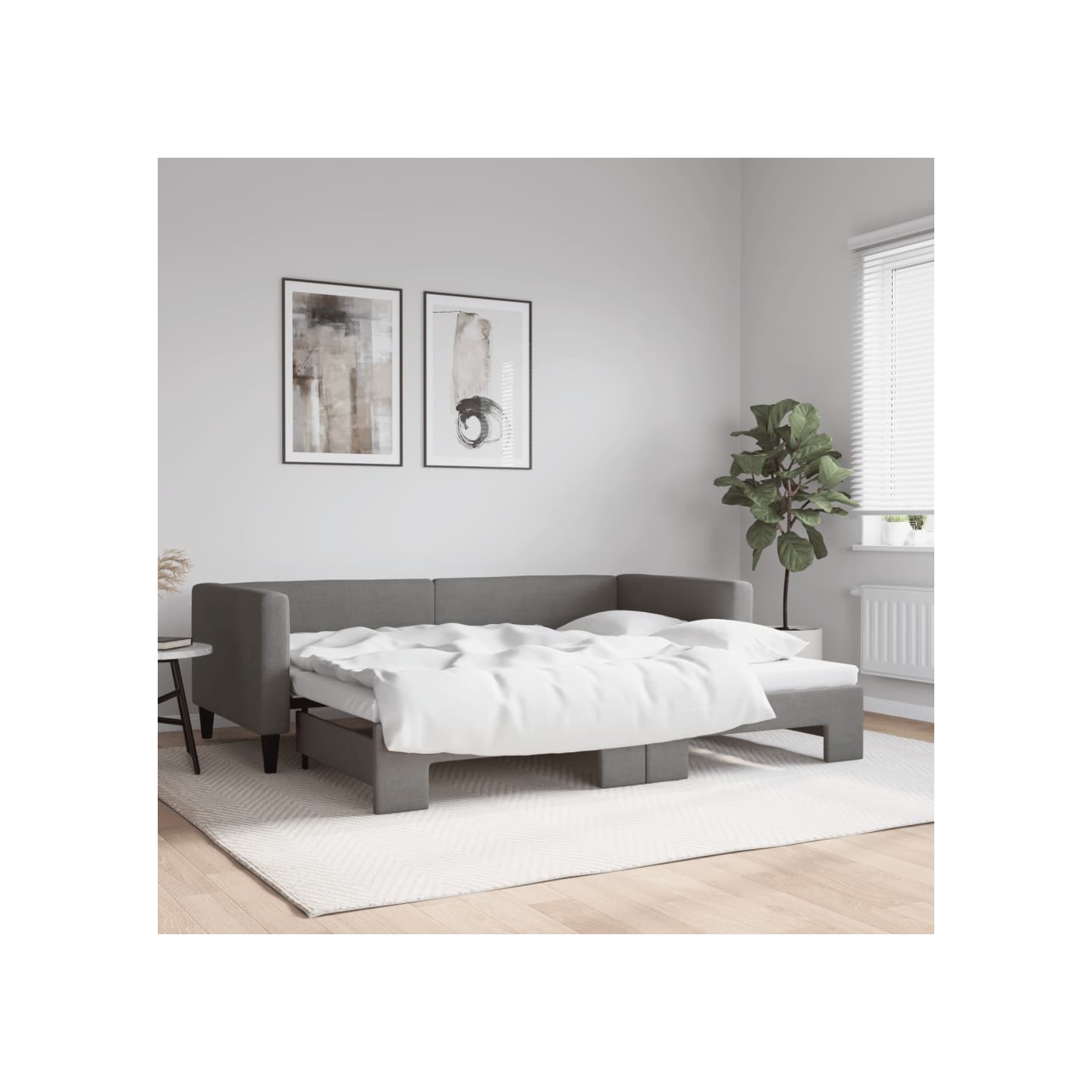 Lit de jour avec gigogne sans matelas gris foncé 90x190 cm