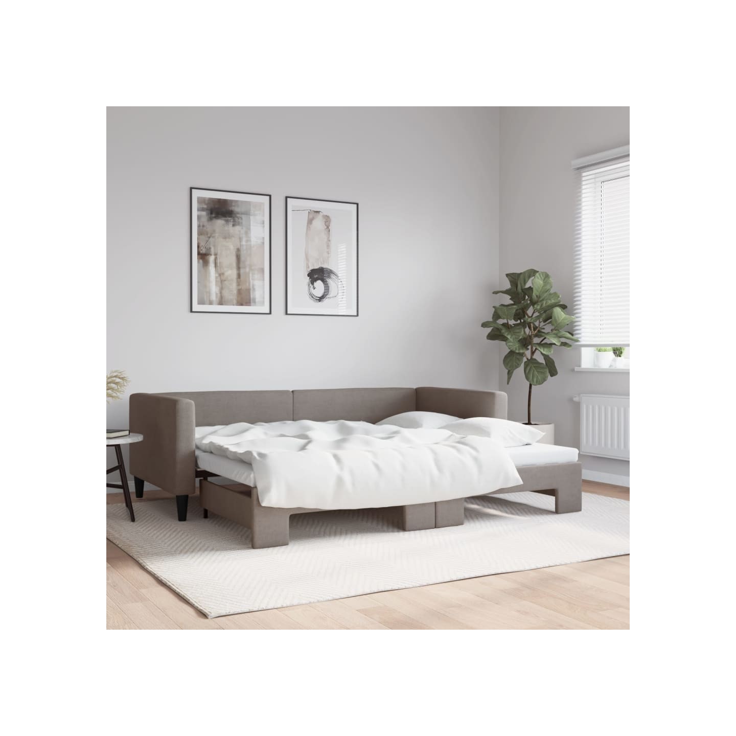 Lit de jour avec gigogne sans matelas taupe 90x200 cm