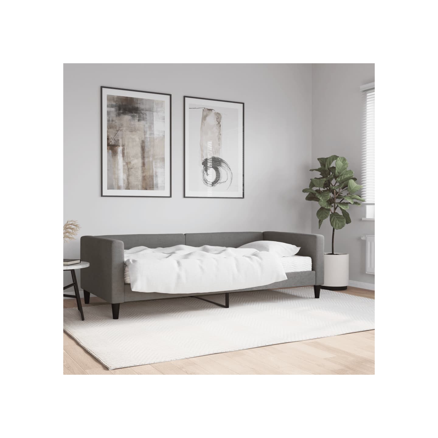 Lit de jour avec matelas gris foncé 90x190 cm tissu