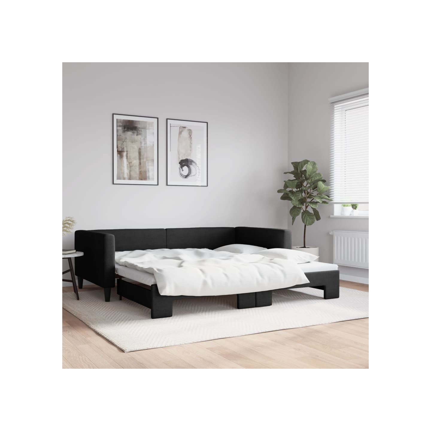 Lit de jour avec gigogne sans matelas noir 100x200 cm