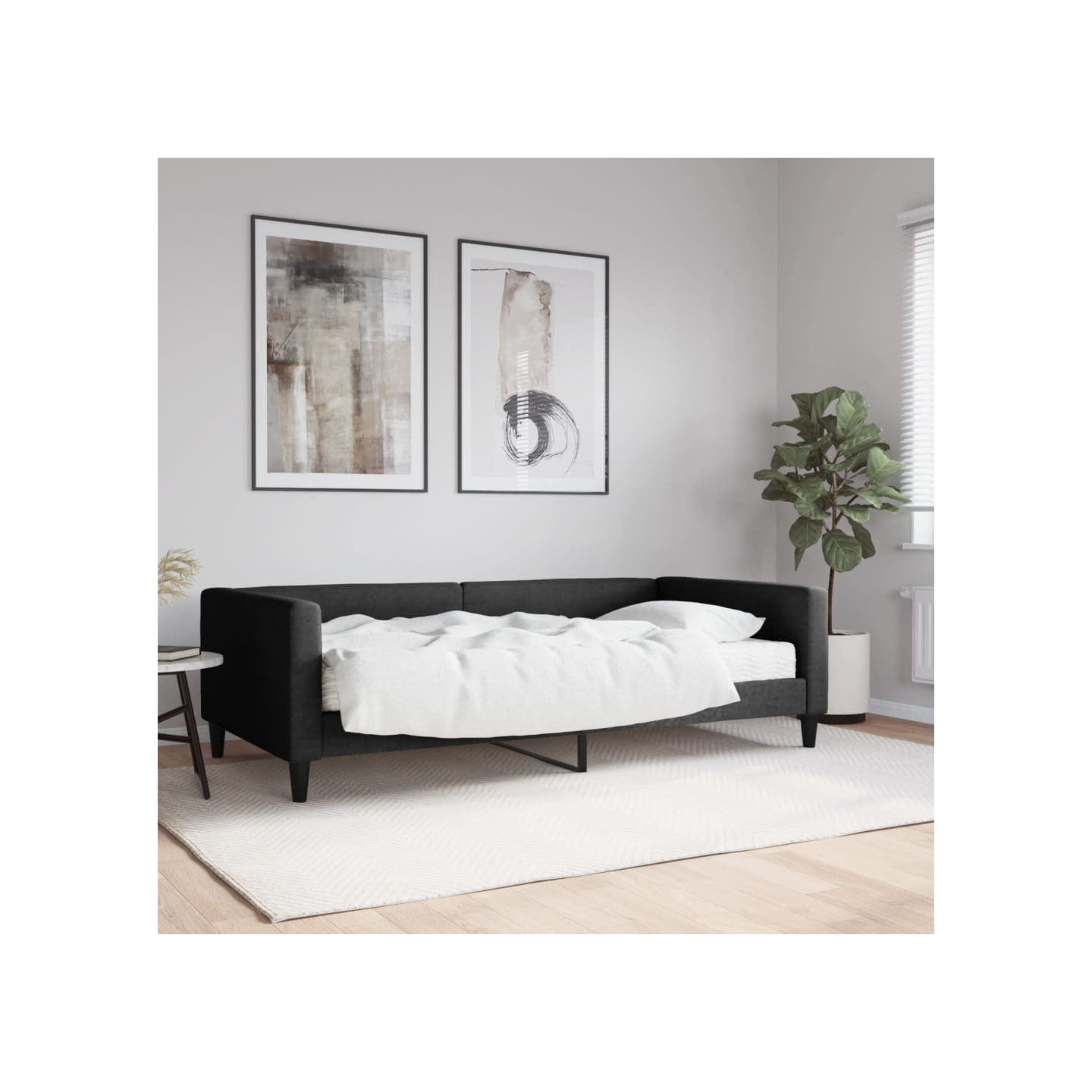 Lit de jour avec matelas noir 100x200 cm tissu