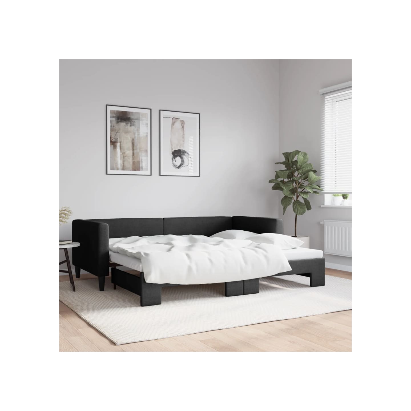 Lit de jour avec lit gigogne noir 90x190 cm tissu