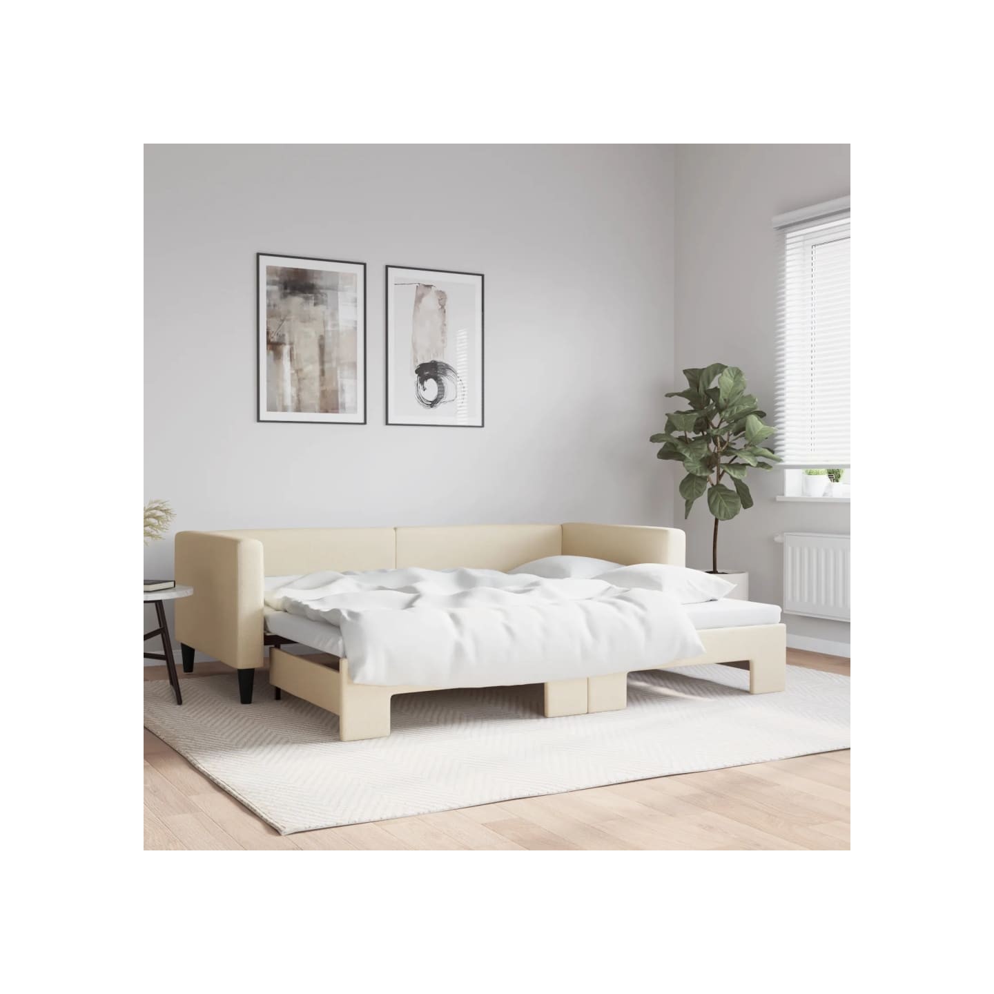 Lit de jour avec gigogne sans matelas crème 90x200 cm