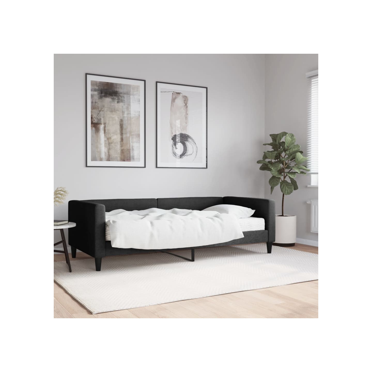 Lit de jour avec matelas noir 90x190 cm tissu