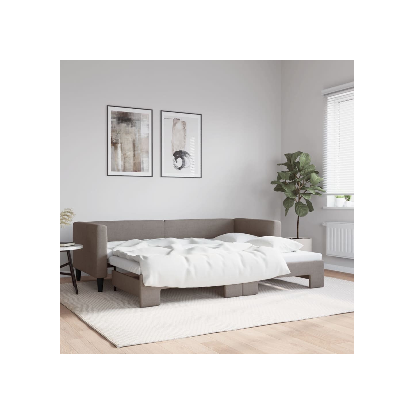 Lit de jour avec gigogne sans matelas taupe 80x200 cm