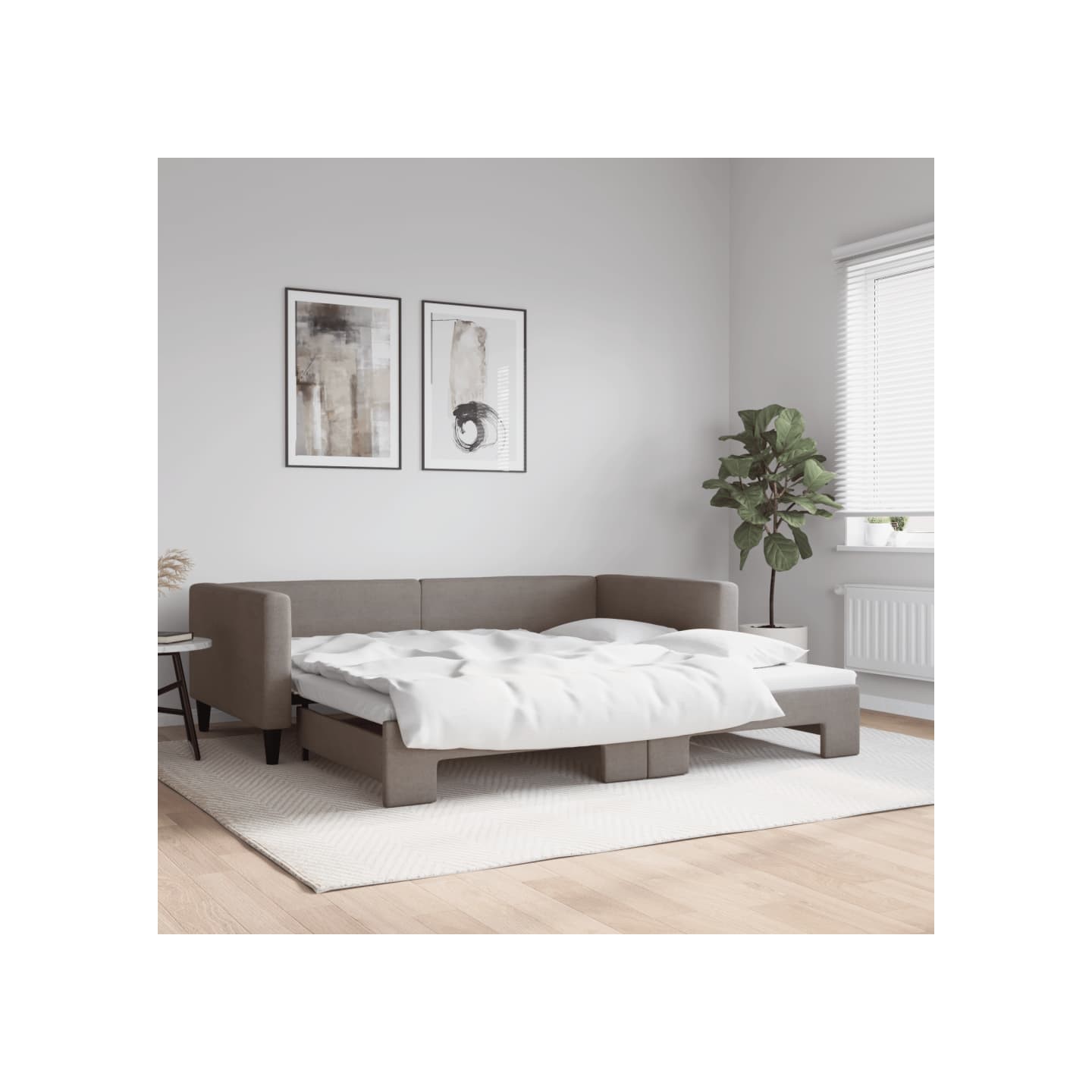 Lit de jour avec lit gigogne taupe 100x200 cm tissu