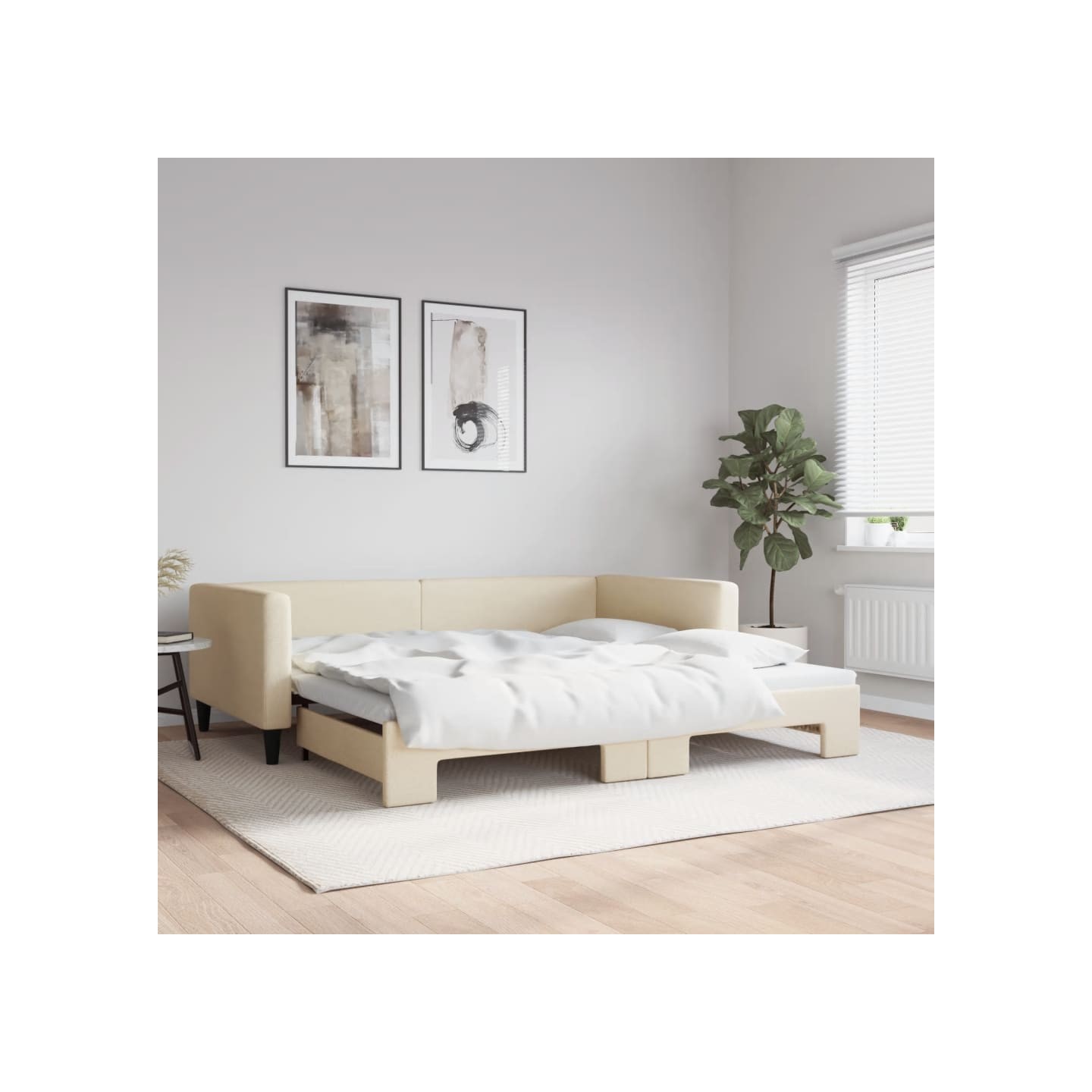 Lit de jour avec lit gigogne crème 100x200 cm tissu
