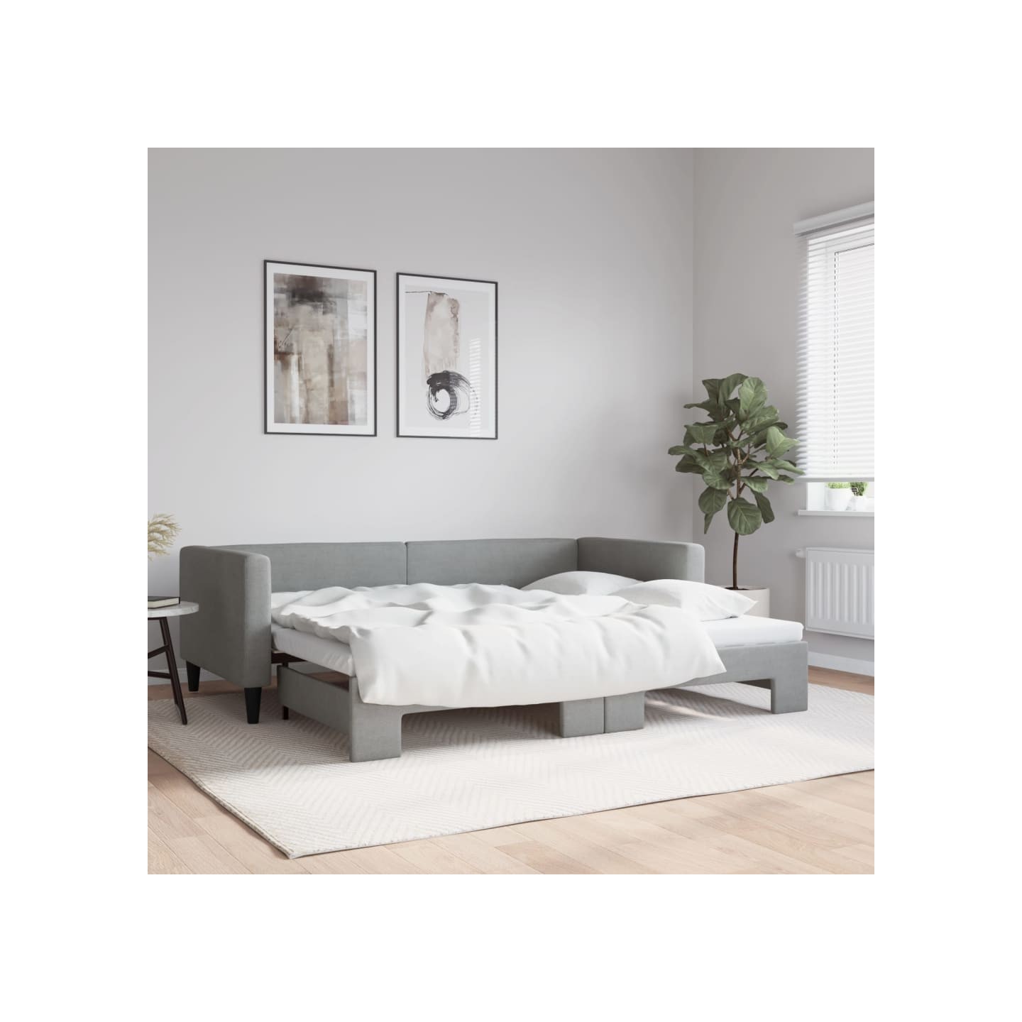 Lit de jour avec lit gigogne gris clair 90x190 cm tissu