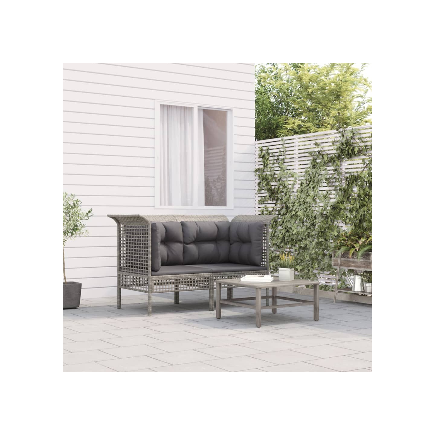 Canapés d'angle de jardin et coussins 2 pcs gris résine tressée