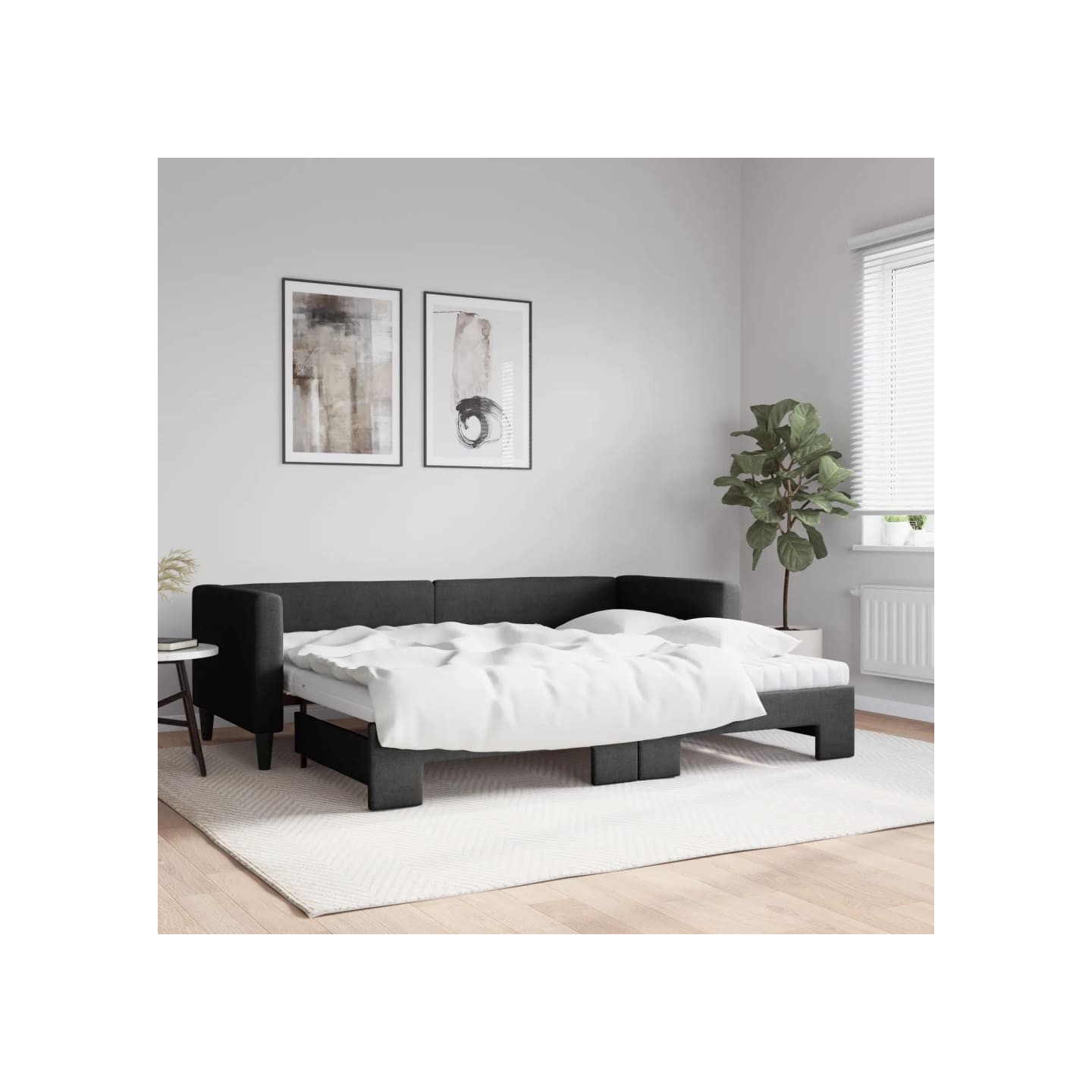 Lit de jour avec lit gigogne et matelas noir 80x200 cm tissu