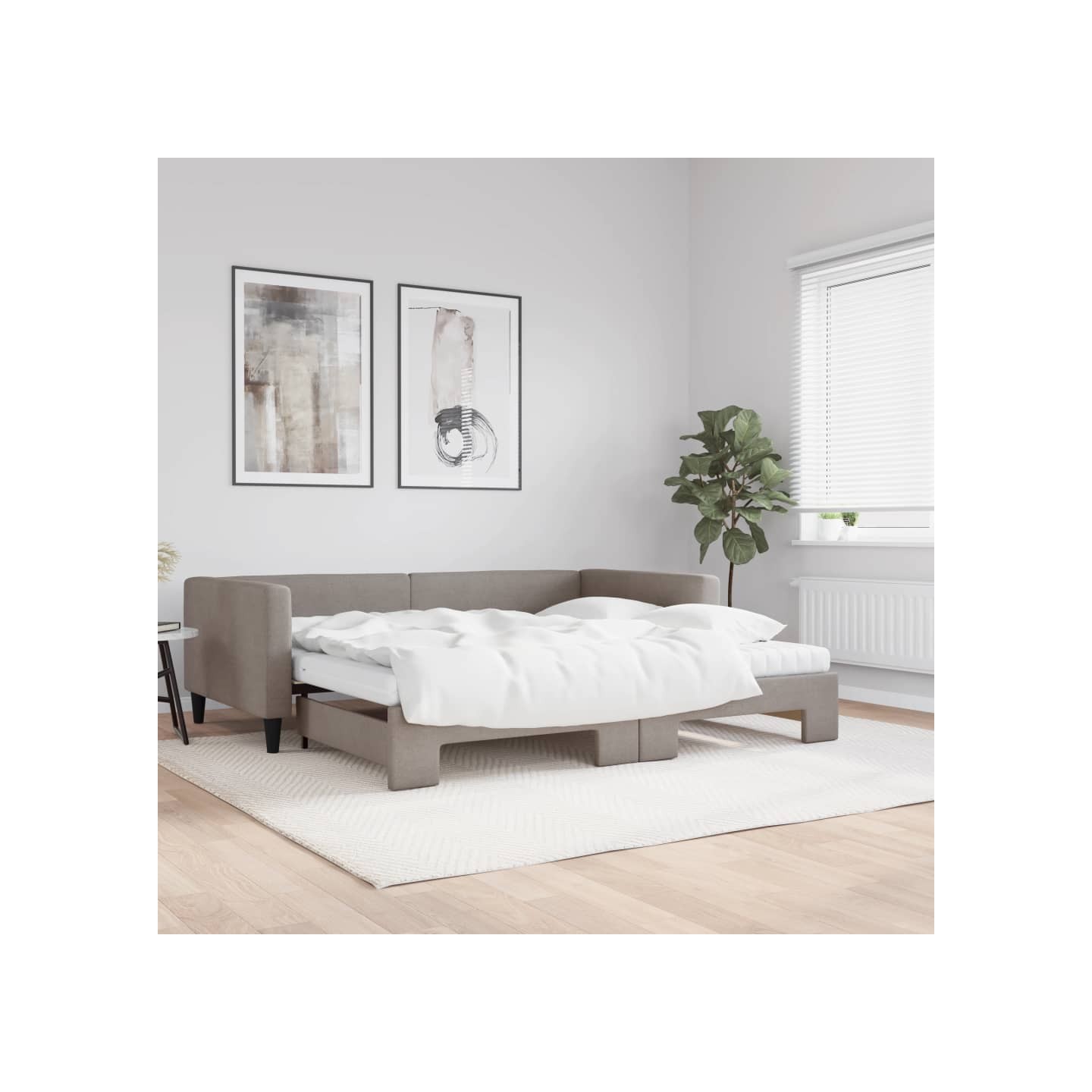 Lit de jour avec gigogne et matelas taupe 100x200 cm tissu