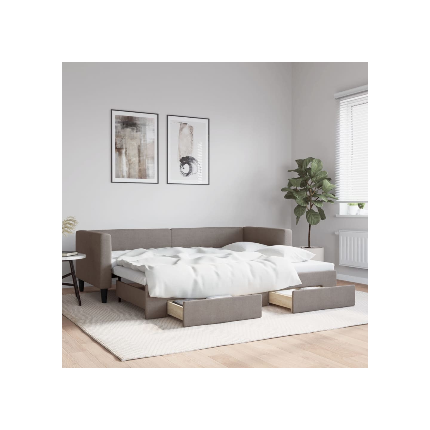 Lit de jour avec gigogne et tiroirs sans matelas taupe 80x200cm