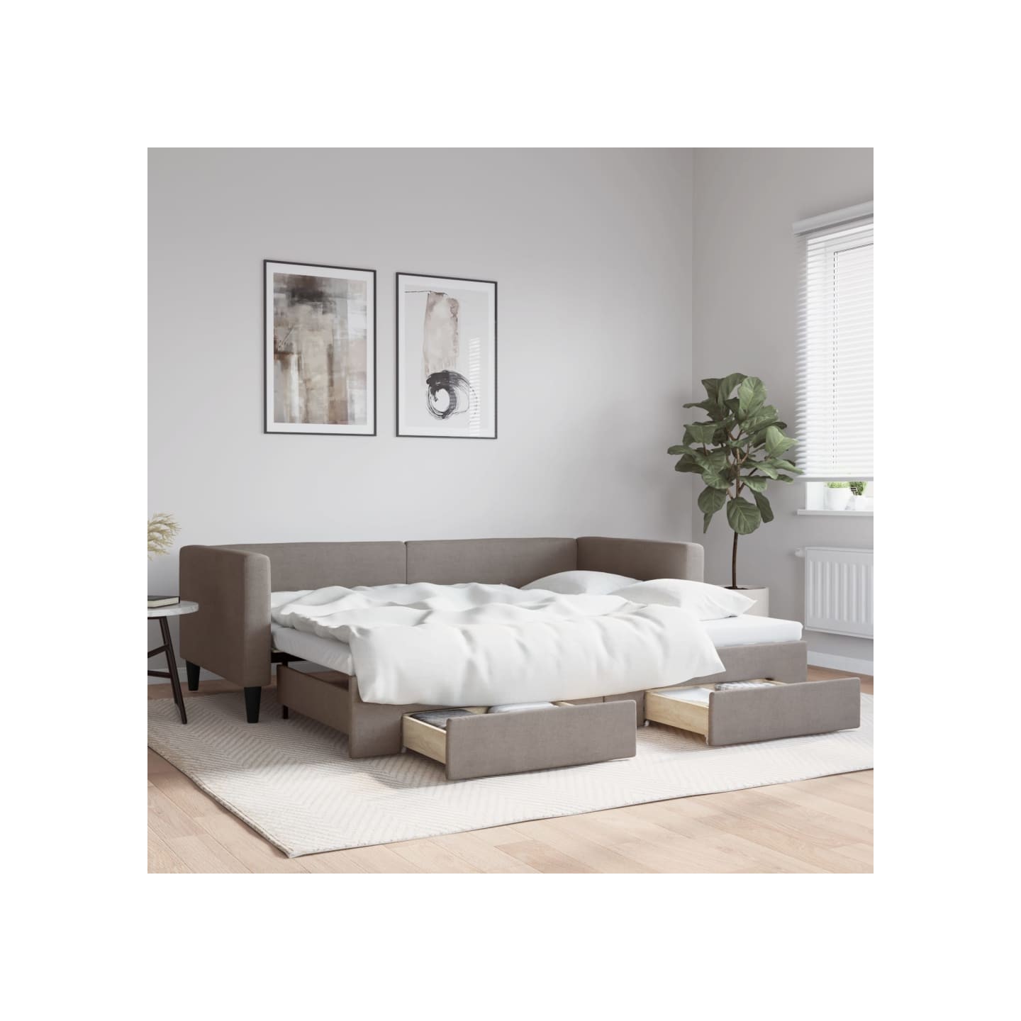 Lit de jour avec gigogne et tiroirs sans matelas taupe 90x200cm