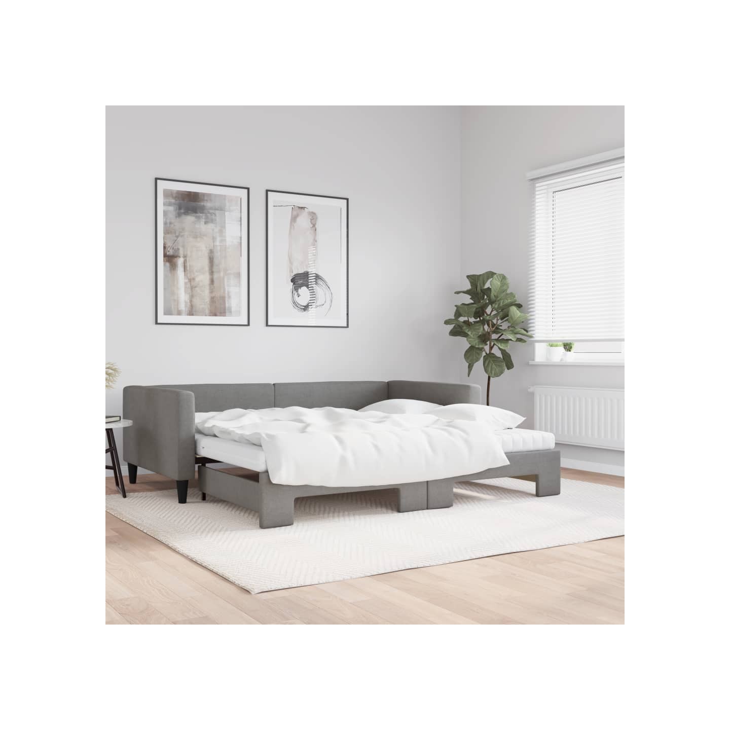 Lit de jour avec gigogne et matelas gris foncé 100x200 cm tissu