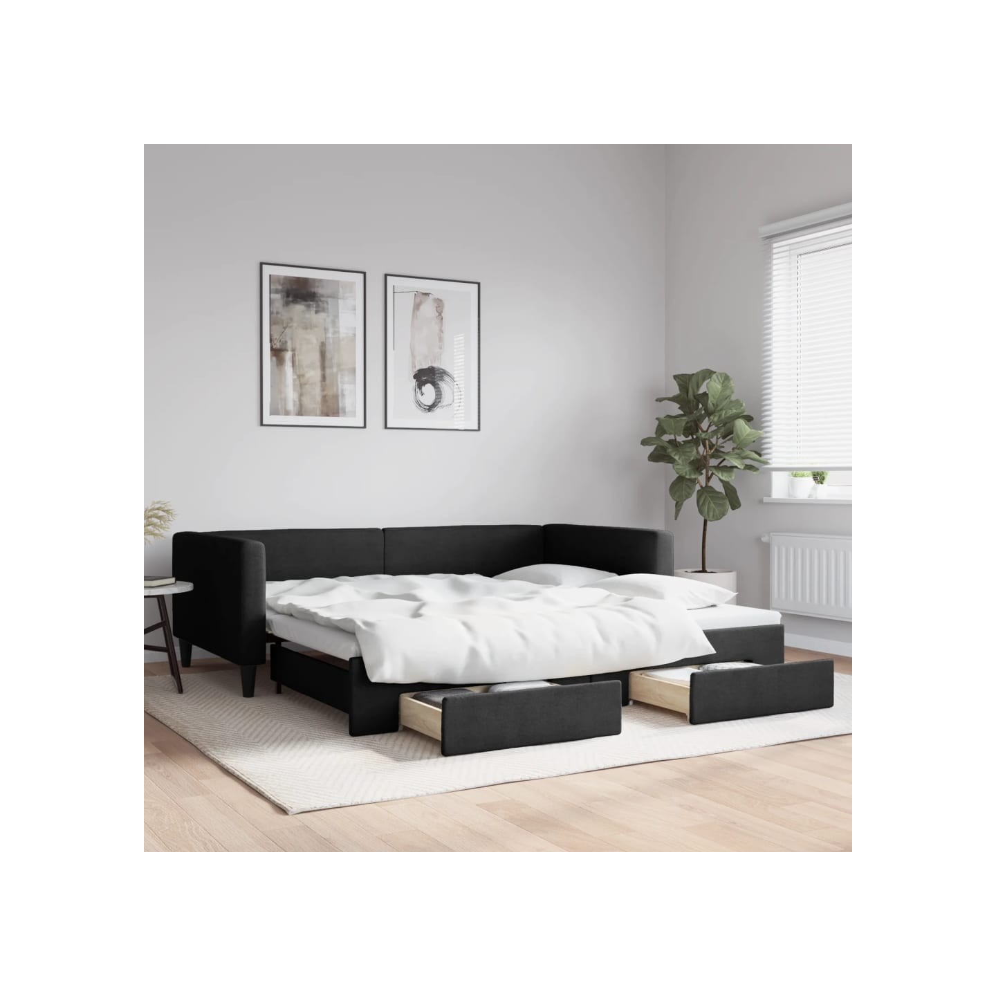Lit de jour avec gigogne et tiroirs sans matelas noir 100x200cm