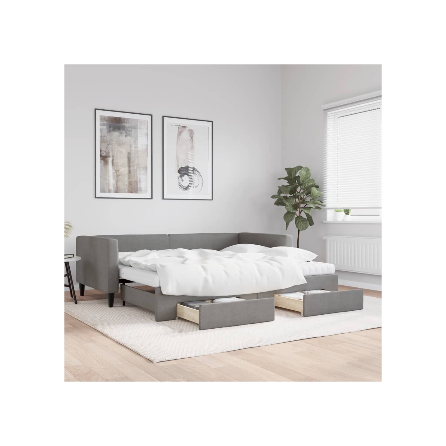 Lit de jour avec gigogne et tiroirs gris foncé 90x200 cm tissu