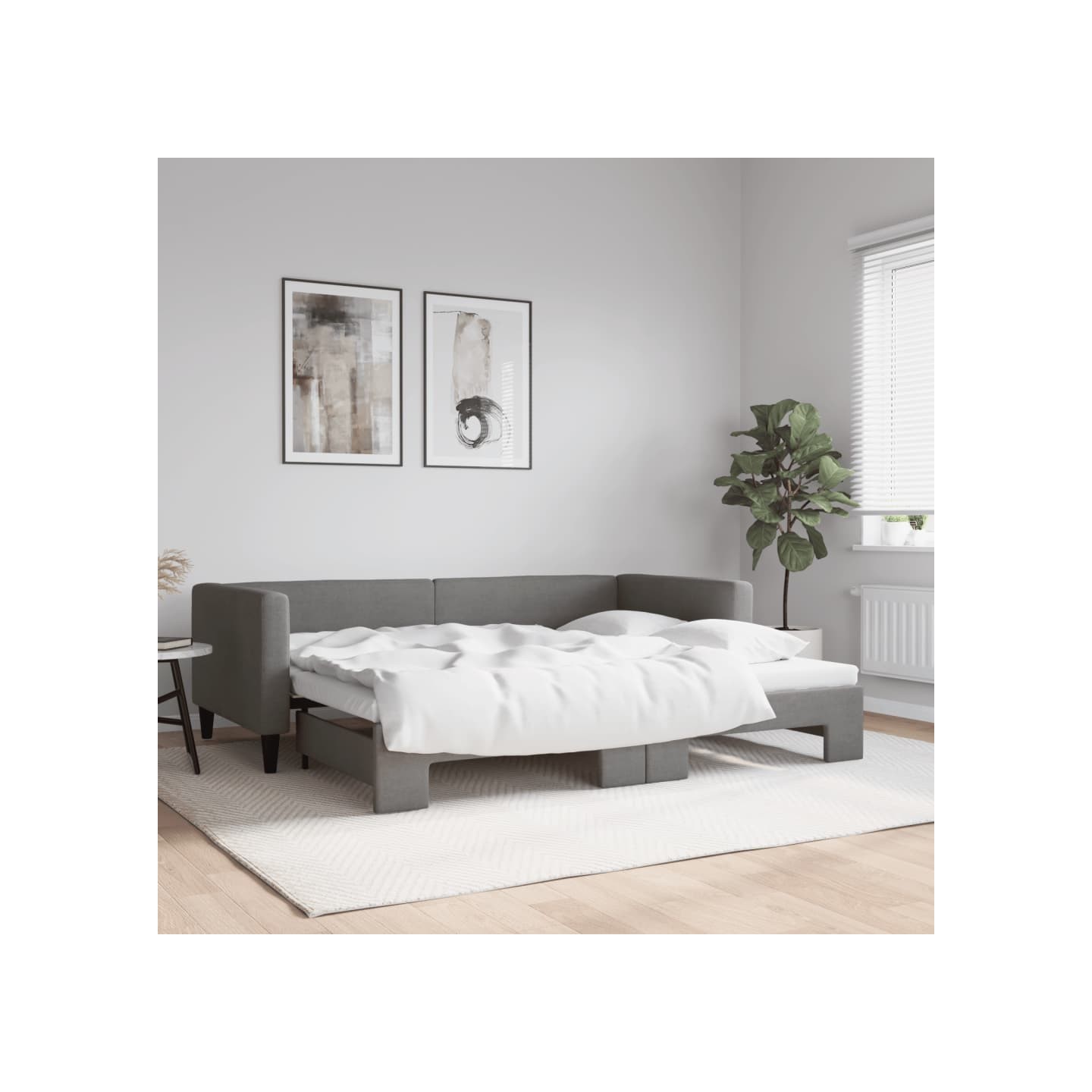 Lit de jour avec lit gigogne gris foncé 100x190 cm tissu