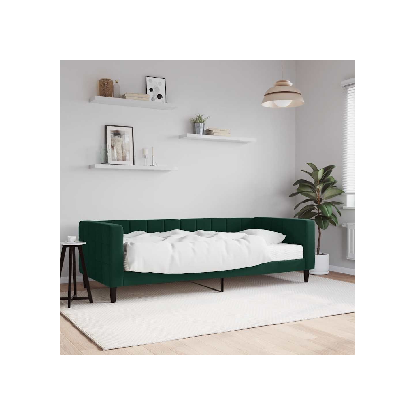 Lit de jour avec matelas vert foncé 90x200 cm velours