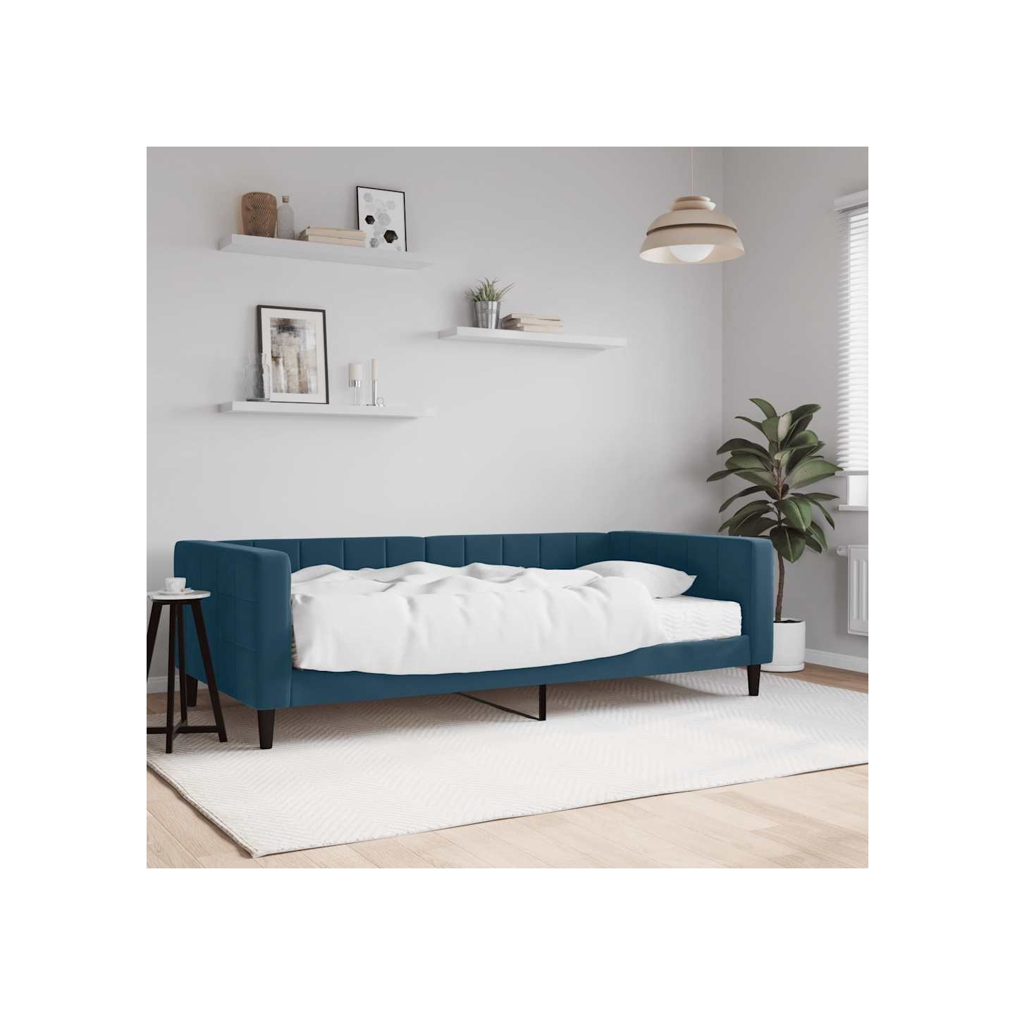 Lit de jour avec matelas bleu 100x200 cm velours
