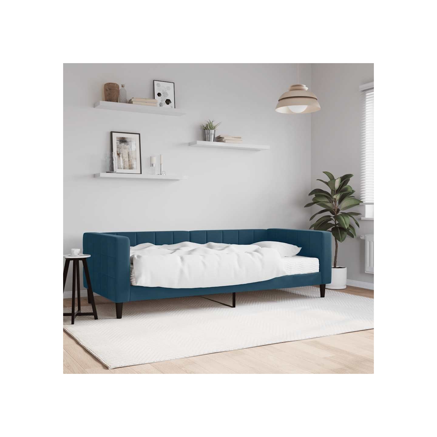 Lit de jour avec matelas bleu 90x200 cm velours