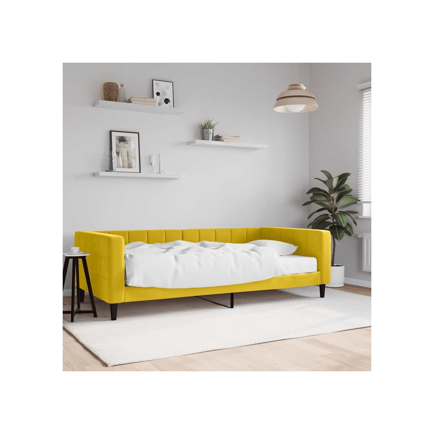 Lit de jour avec matelas jaune 100x200 cm velours