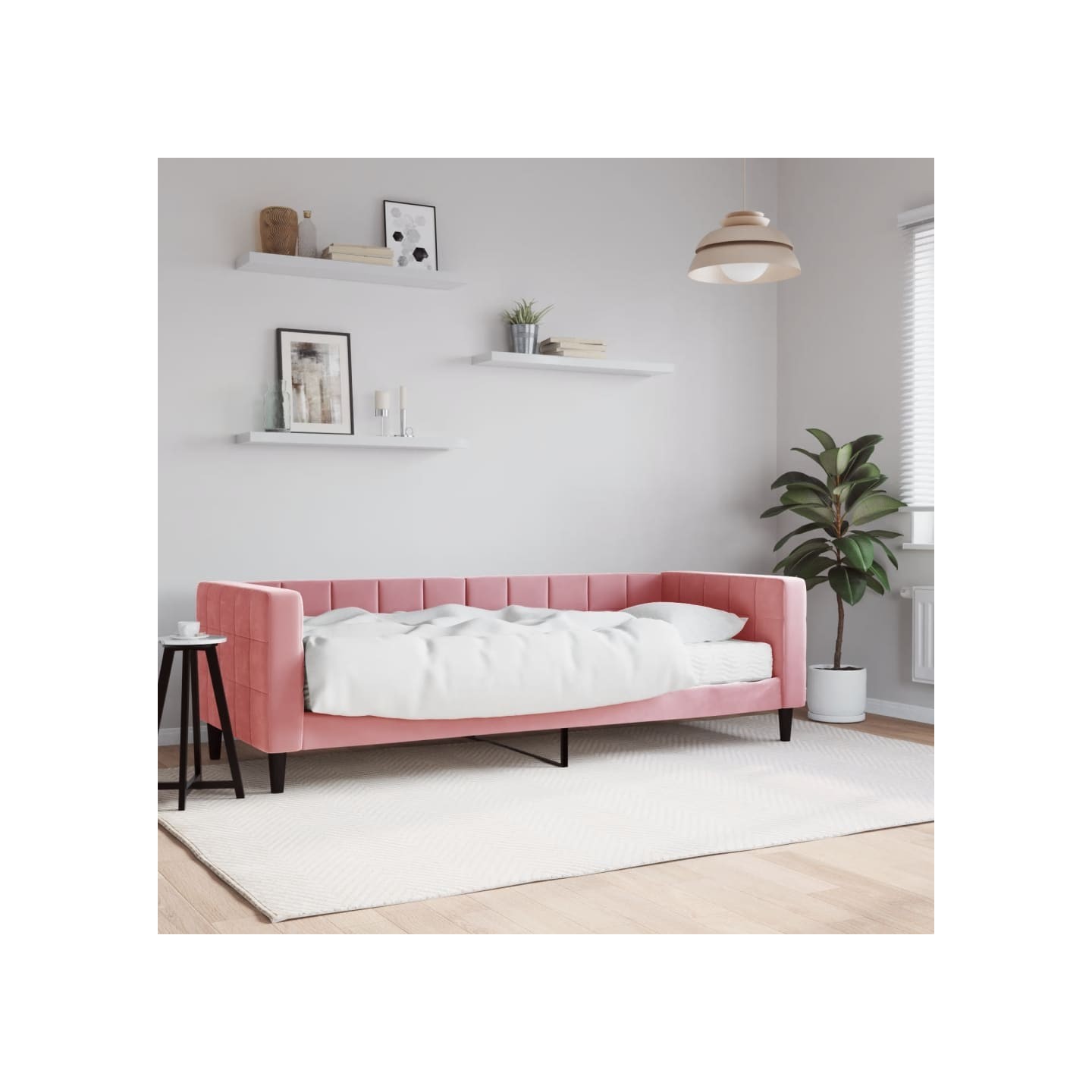 Lit de jour avec matelas rose 80x200 cm velours