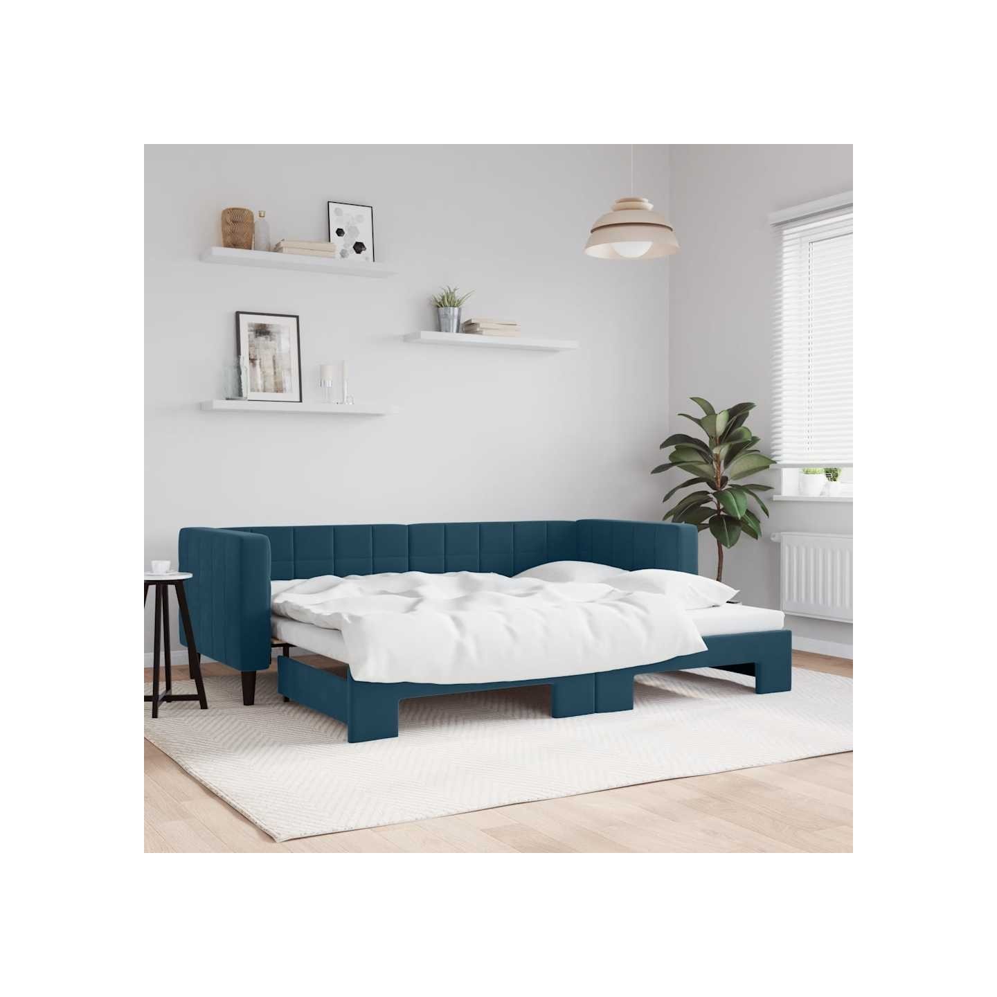 Lit de jour avec gigogne sans matelas bleu 80x200 cm
