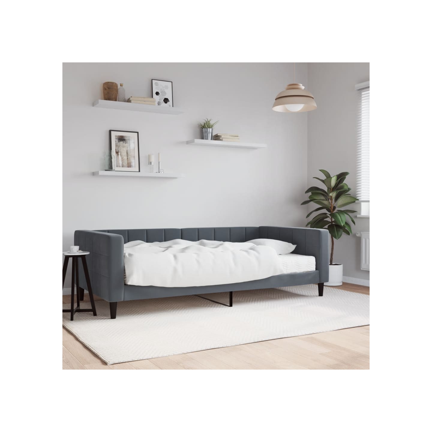 Lit de jour avec matelas gris foncé 100x200 cm velours