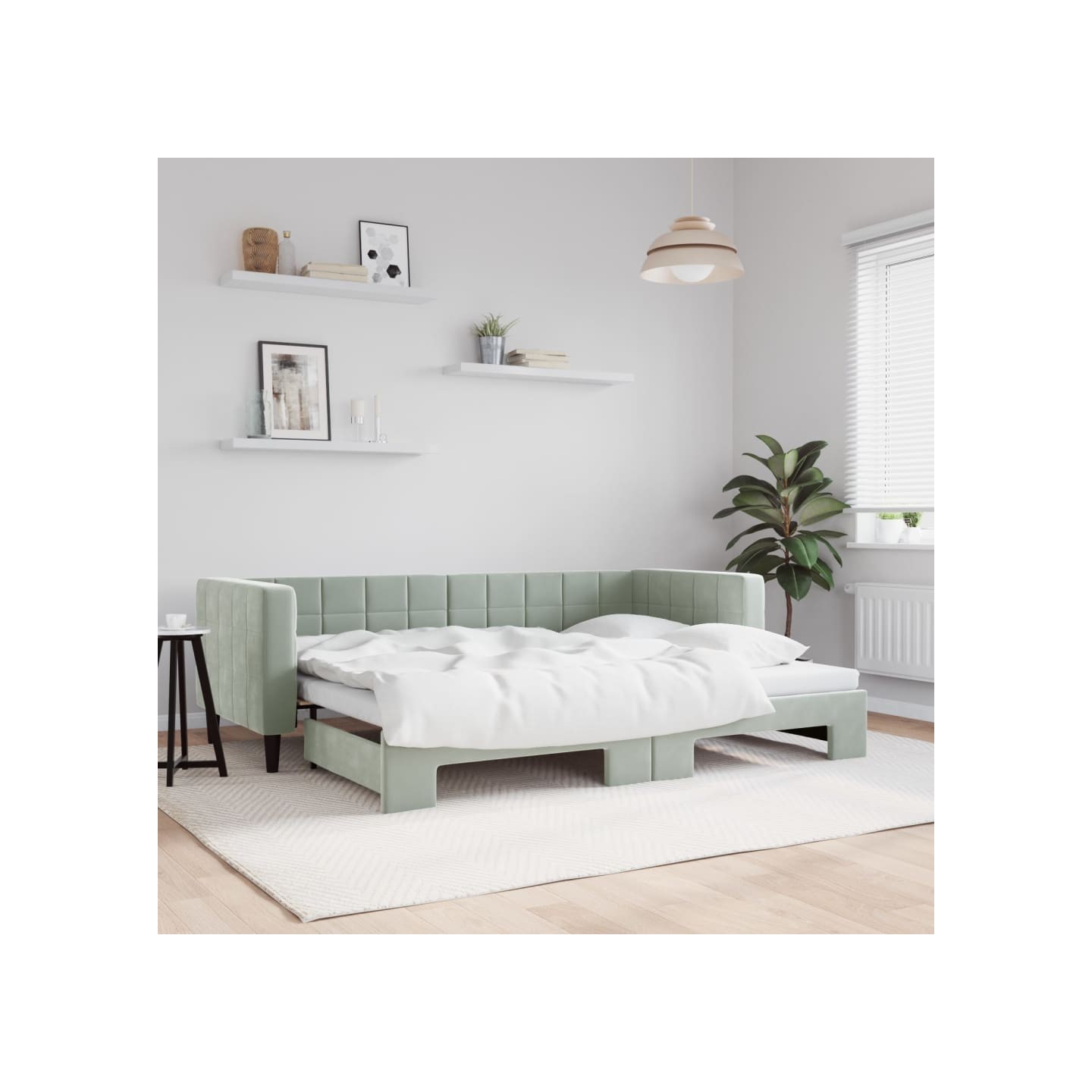 Lit de jour avec gigogne sans matelas gris clair 80x200 cm