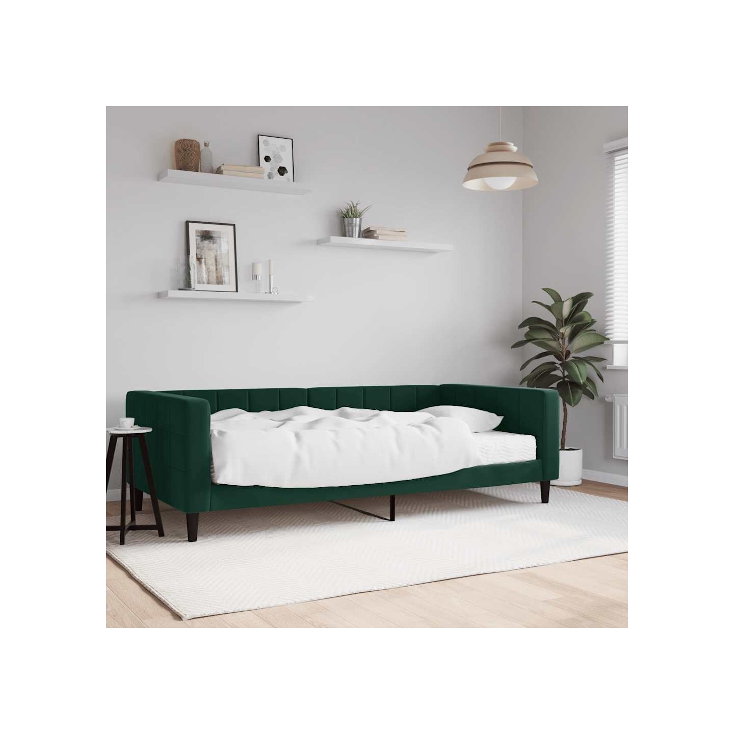 Lit de jour avec matelas vert foncé 100x200 cm velours