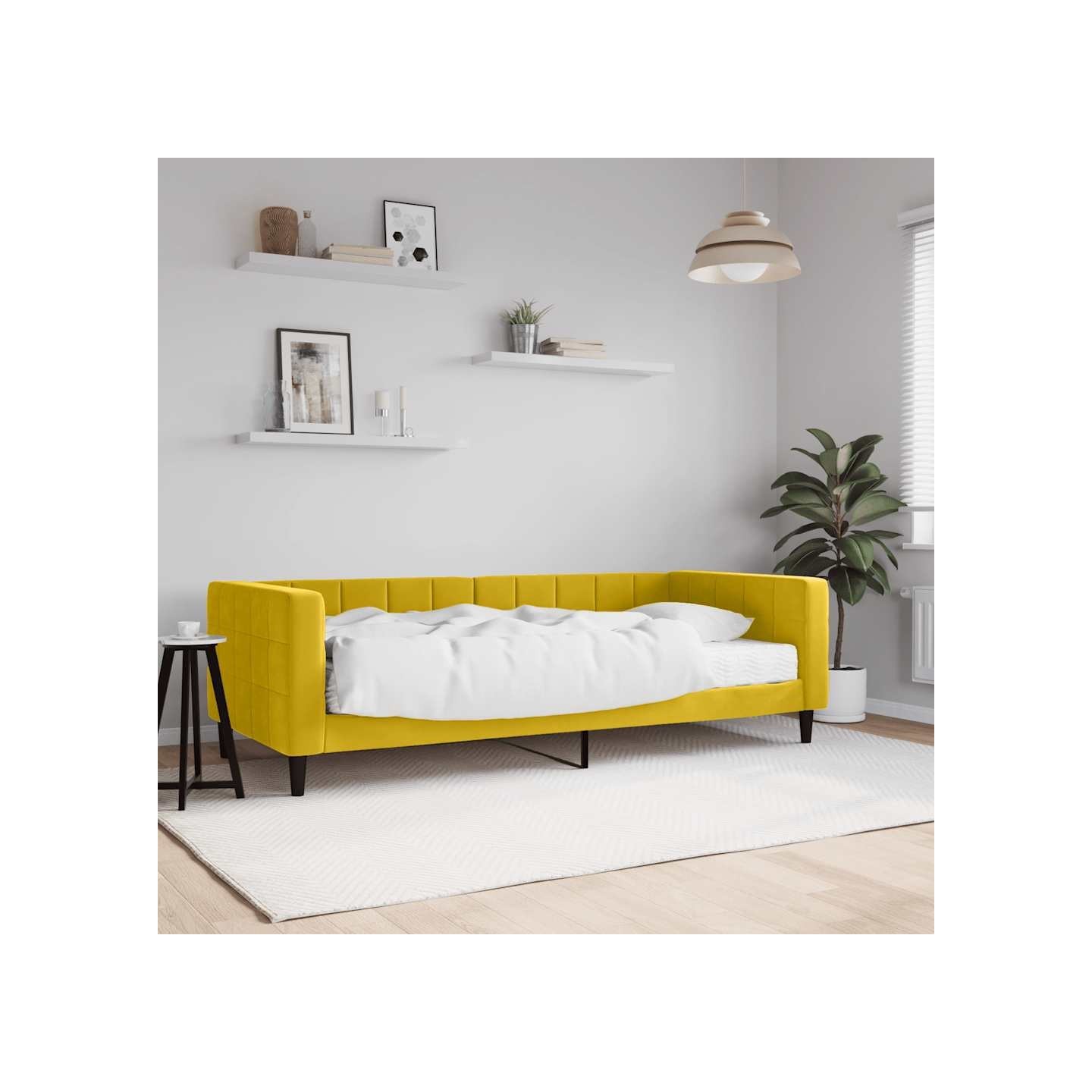 Lit de jour avec matelas jaune 90x200 cm velours