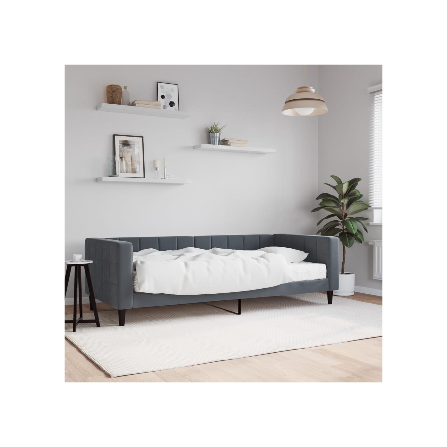 Lit de jour avec matelas gris foncé 90x190 cm velours