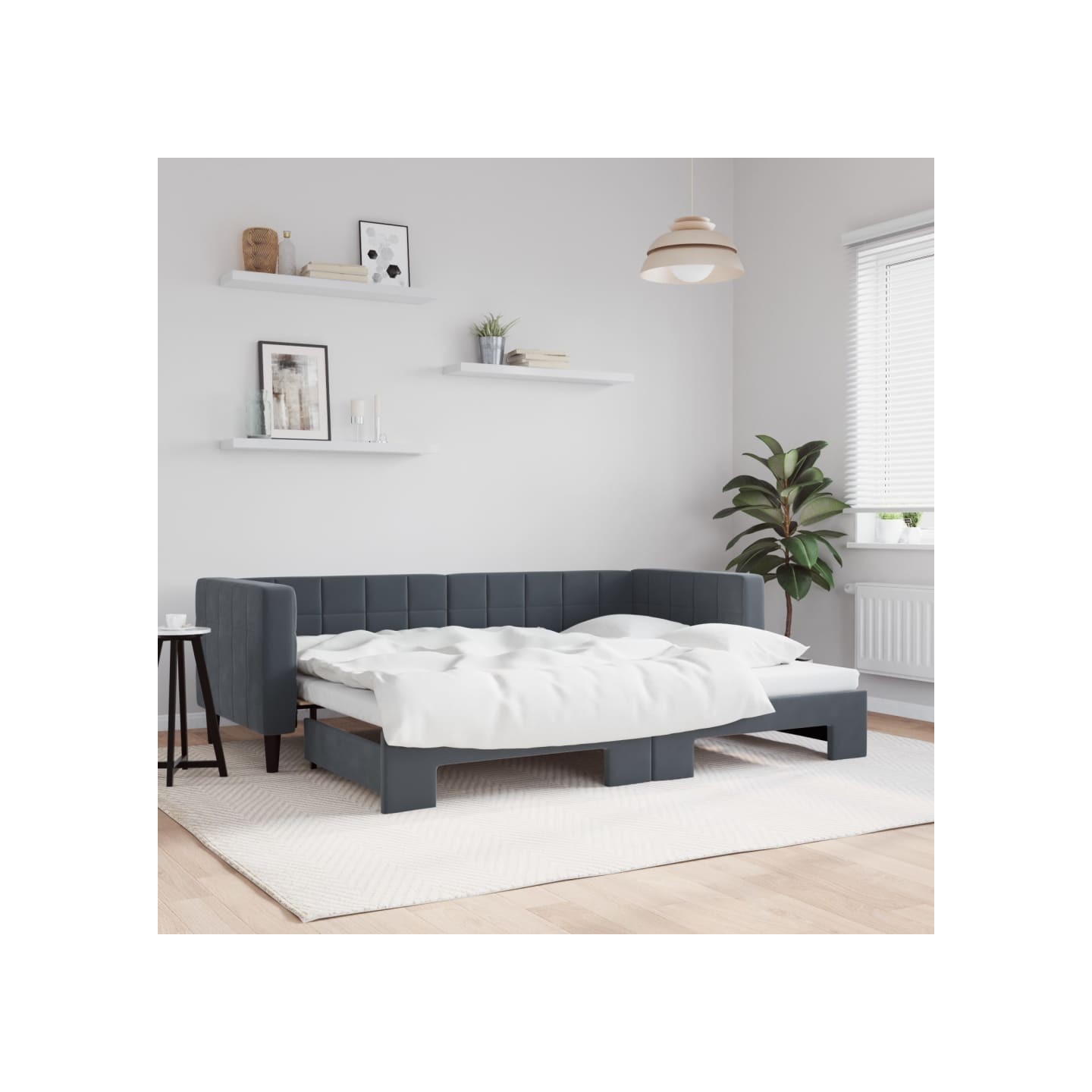 Lit de jour avec gigogne sans matelas gris foncé 80x200 cm