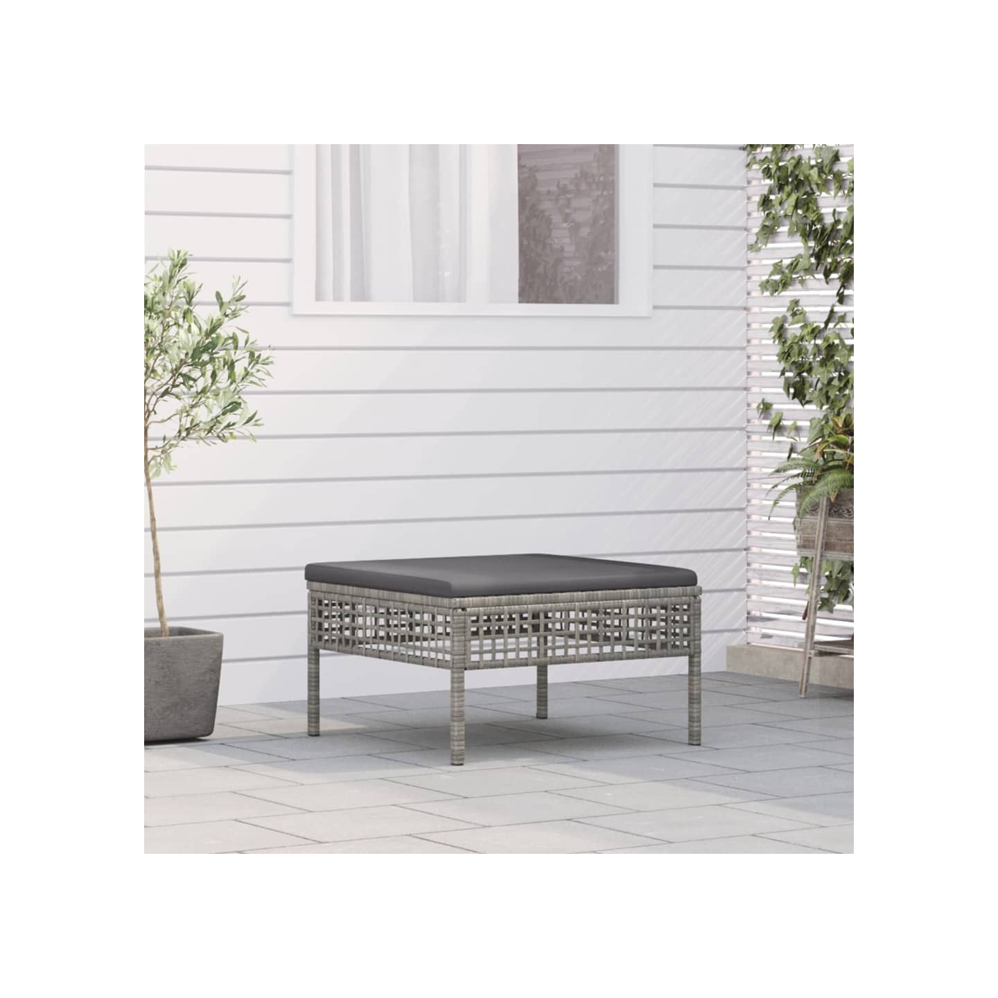 Tabouret de jardin avec coussin gris résine tressée