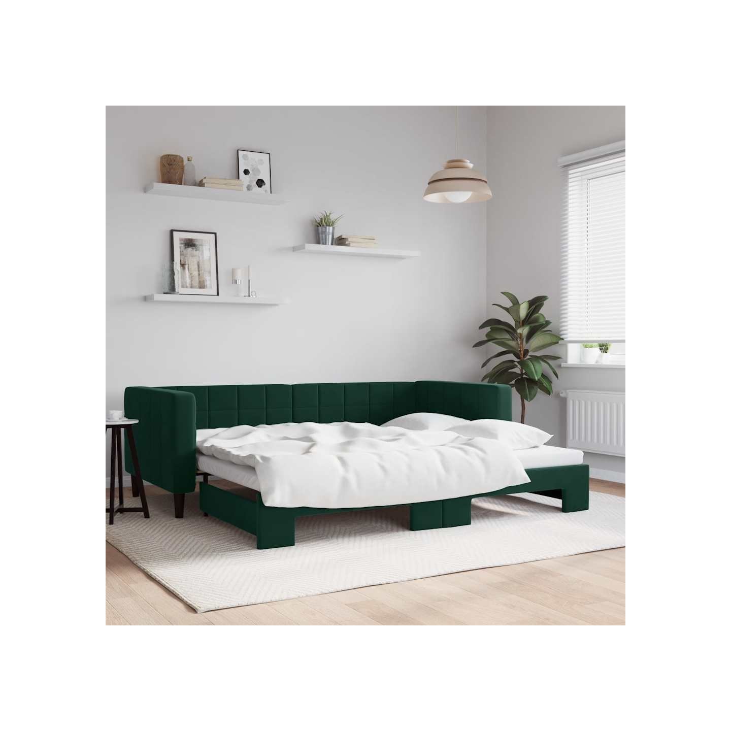 Lit de jour avec gigogne sans matelas vert foncé 90x200 cm