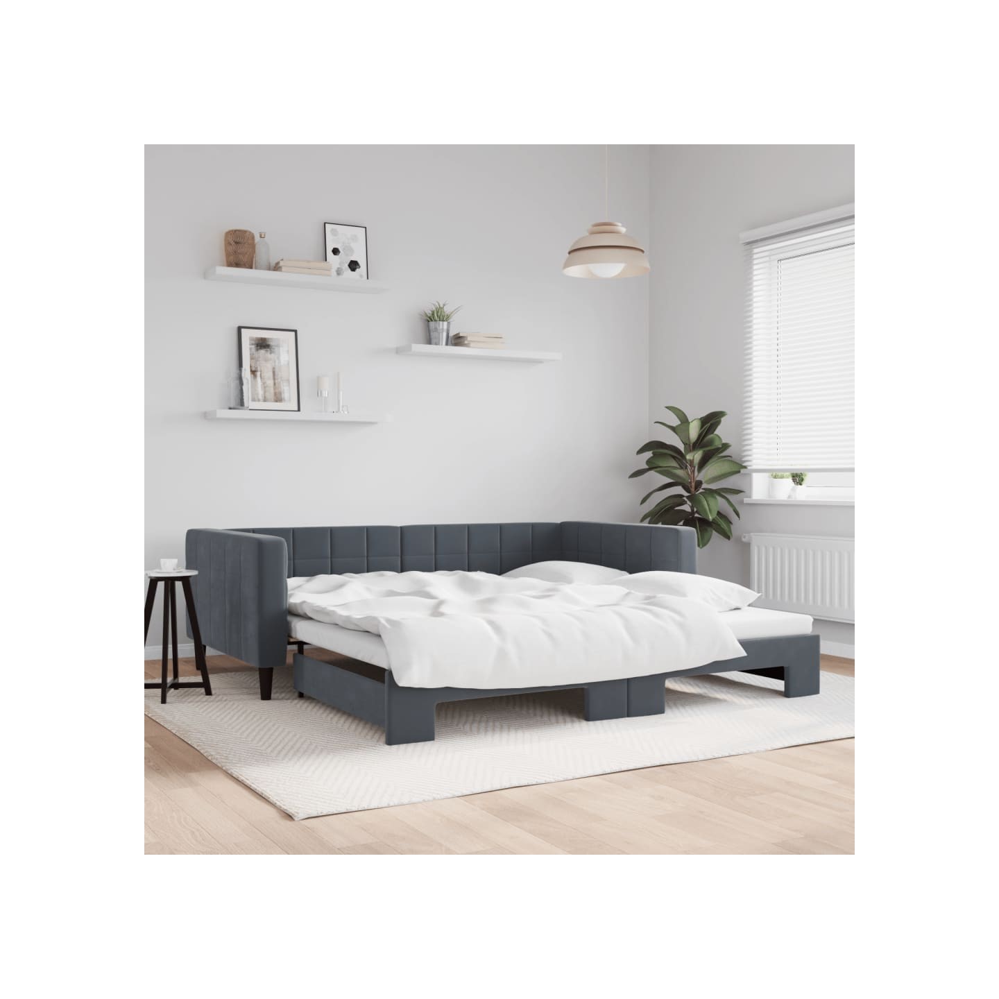 Lit de jour avec gigogne sans matelas gris foncé 100x200 cm