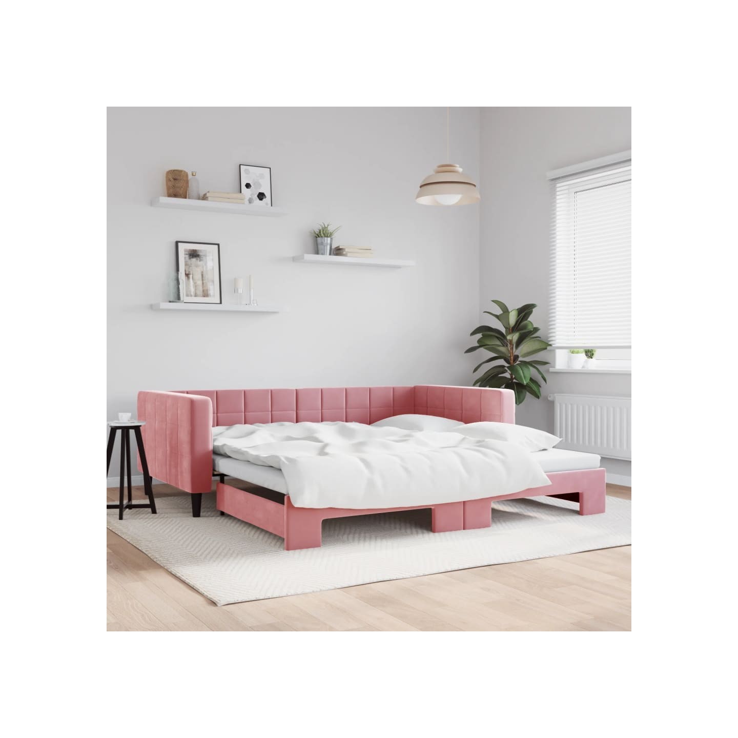 Lit de jour avec lit gigogne rose 100x200 cm velours