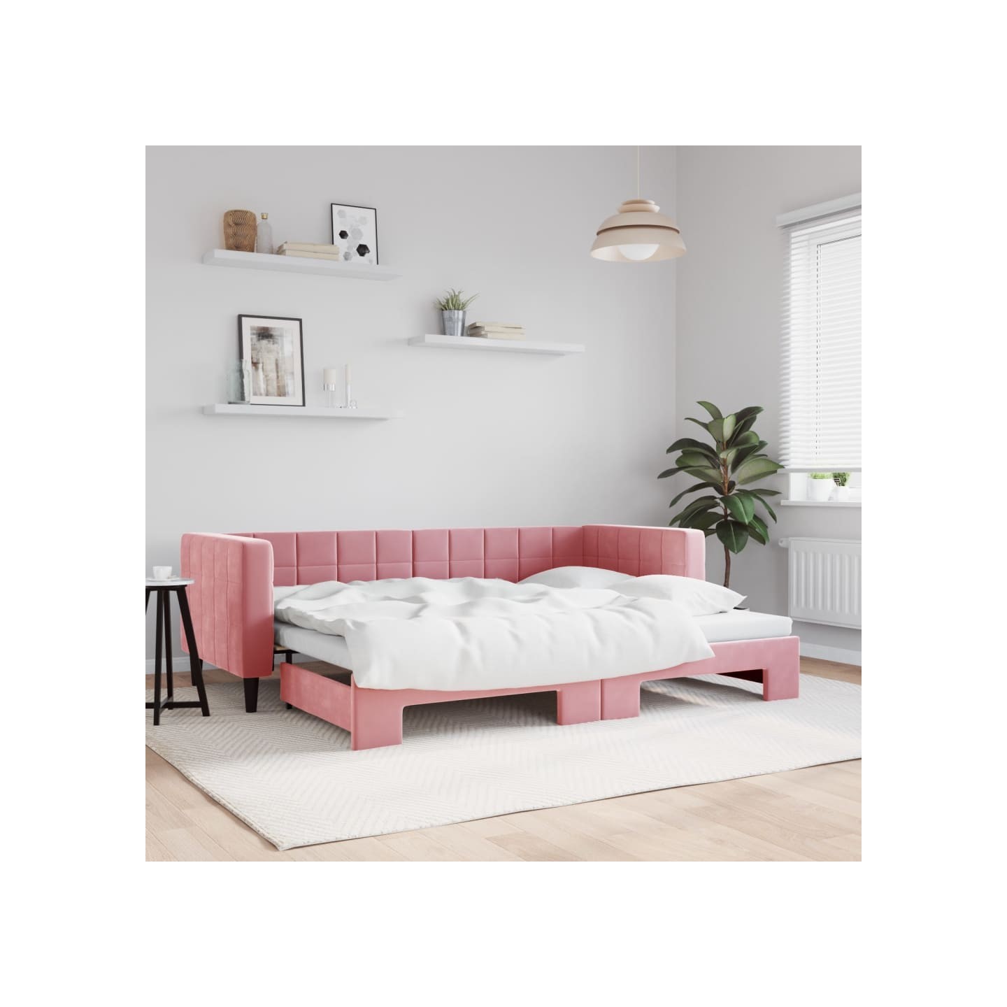 Lit de jour avec gigogne sans matelas rose 80x200 cm