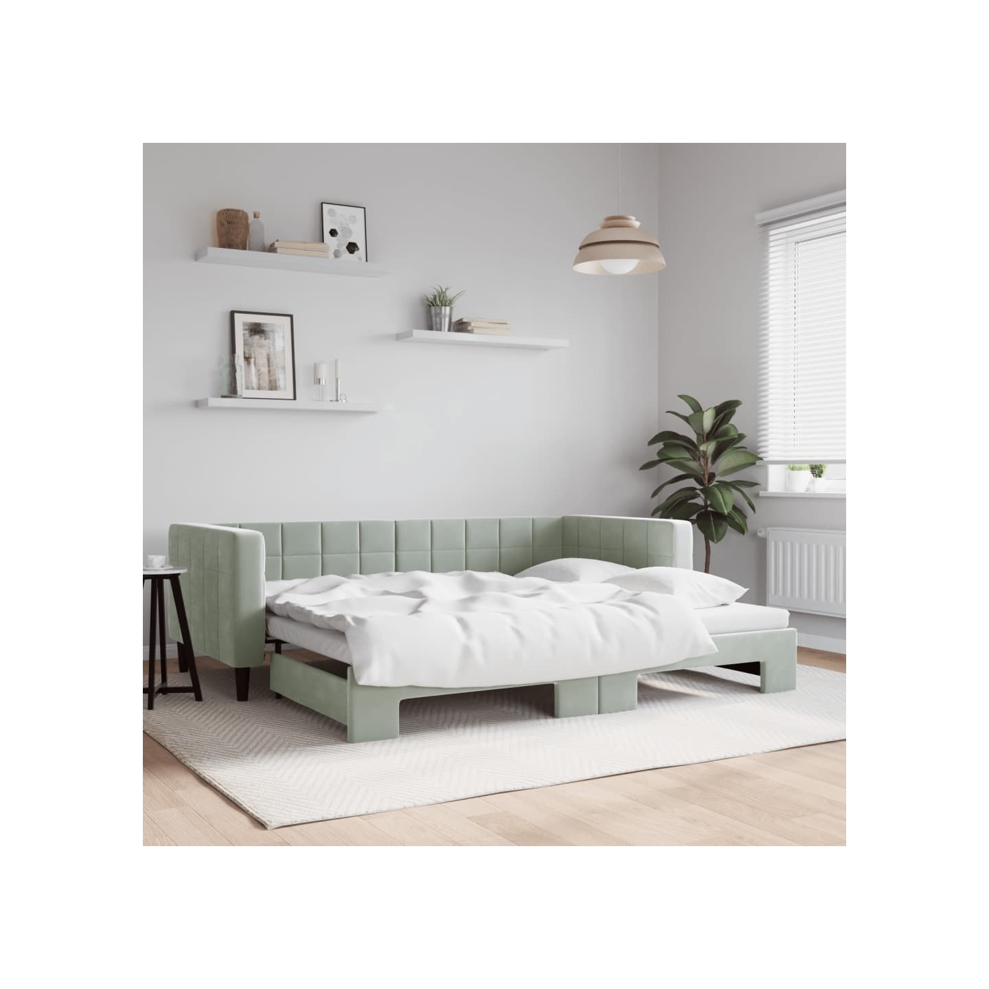 Lit de jour avec gigogne sans matelas gris clair 90x200 cm
