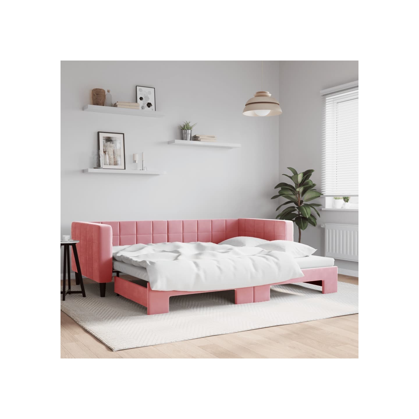 Lit de jour avec gigogne sans matelas rose 90x200 cm