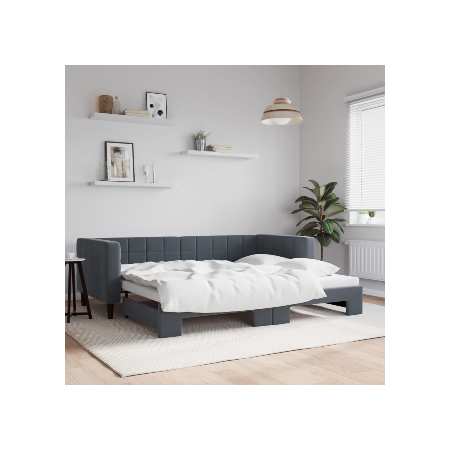 Lit de jour avec gigogne sans matelas gris foncé 90x200 cm