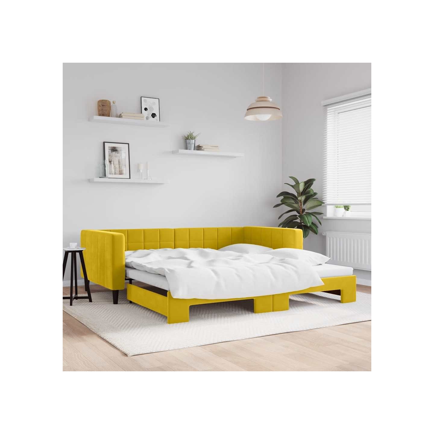 Lit de jour avec lit gigogne jaune 100x200 cm velours