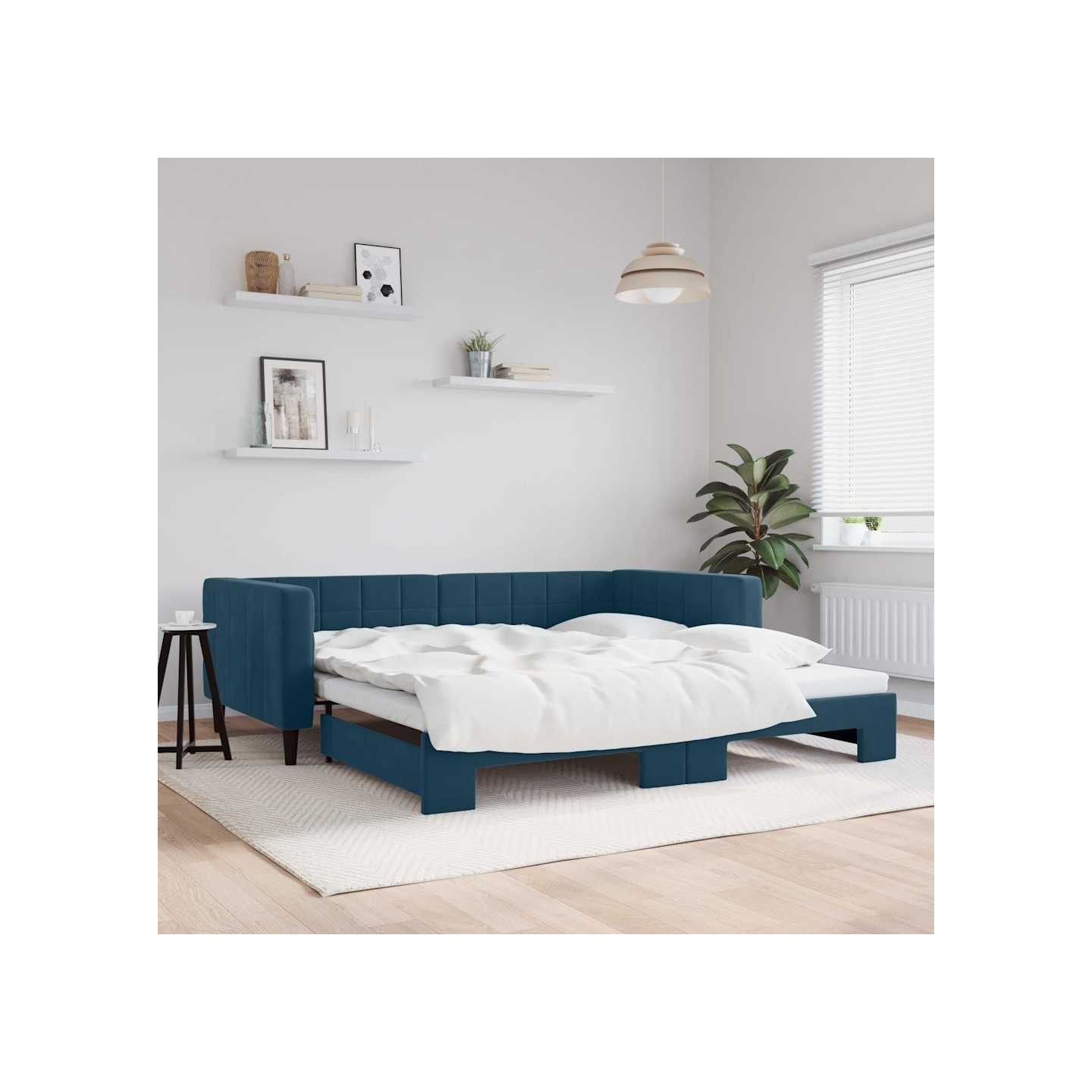 Lit de jour avec gigogne sans matelas bleu 100x200 cm