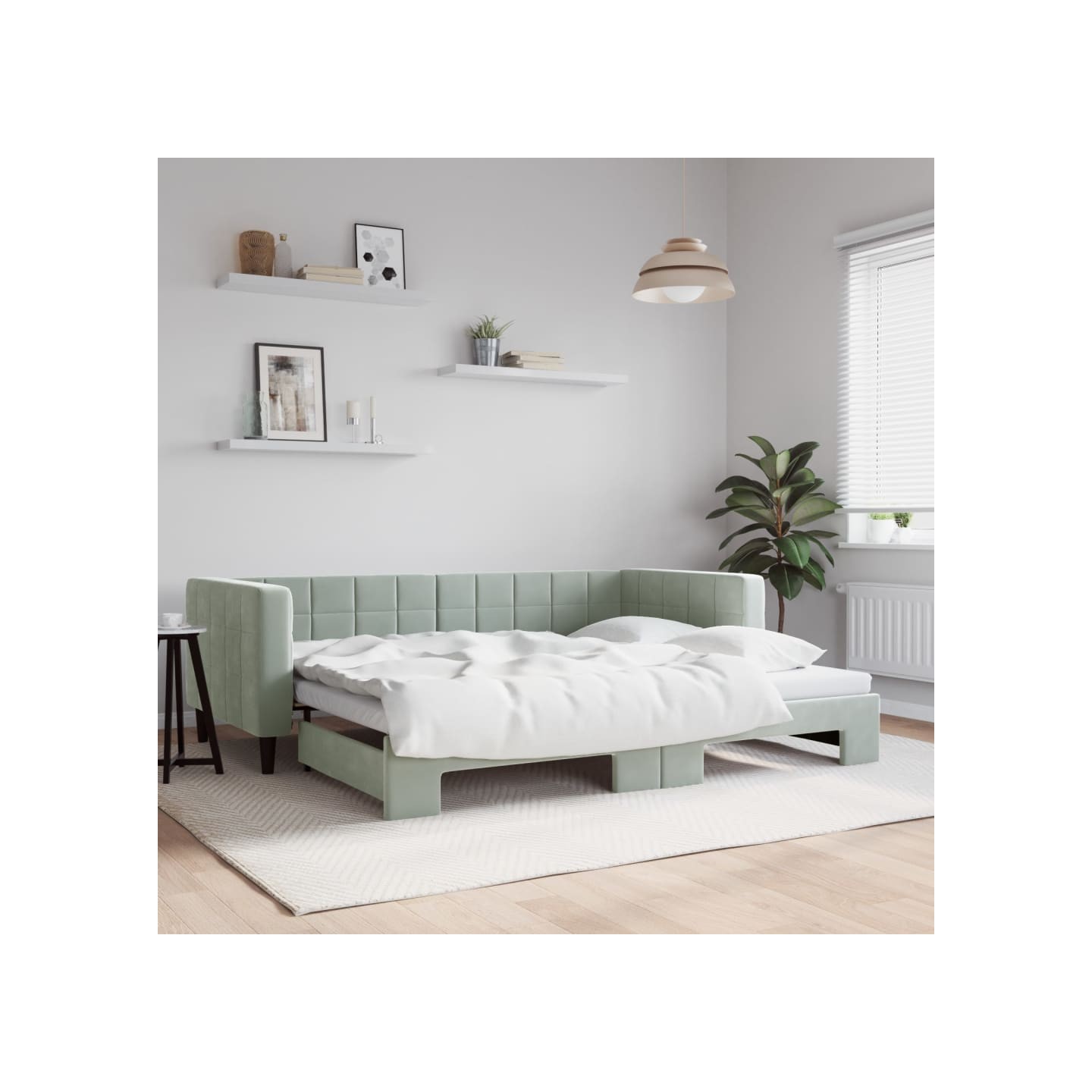 Lit de jour avec lit gigogne gris clair 90x190 cm velours