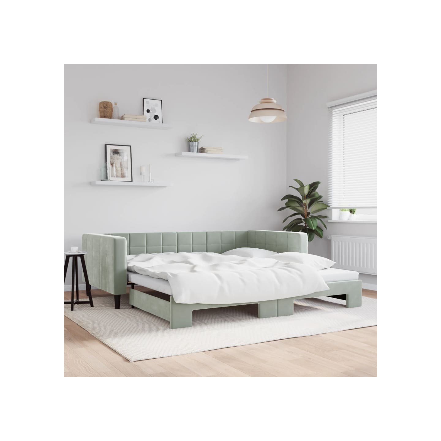 Lit de jour avec gigogne sans matelas gris clair 100x200 cm