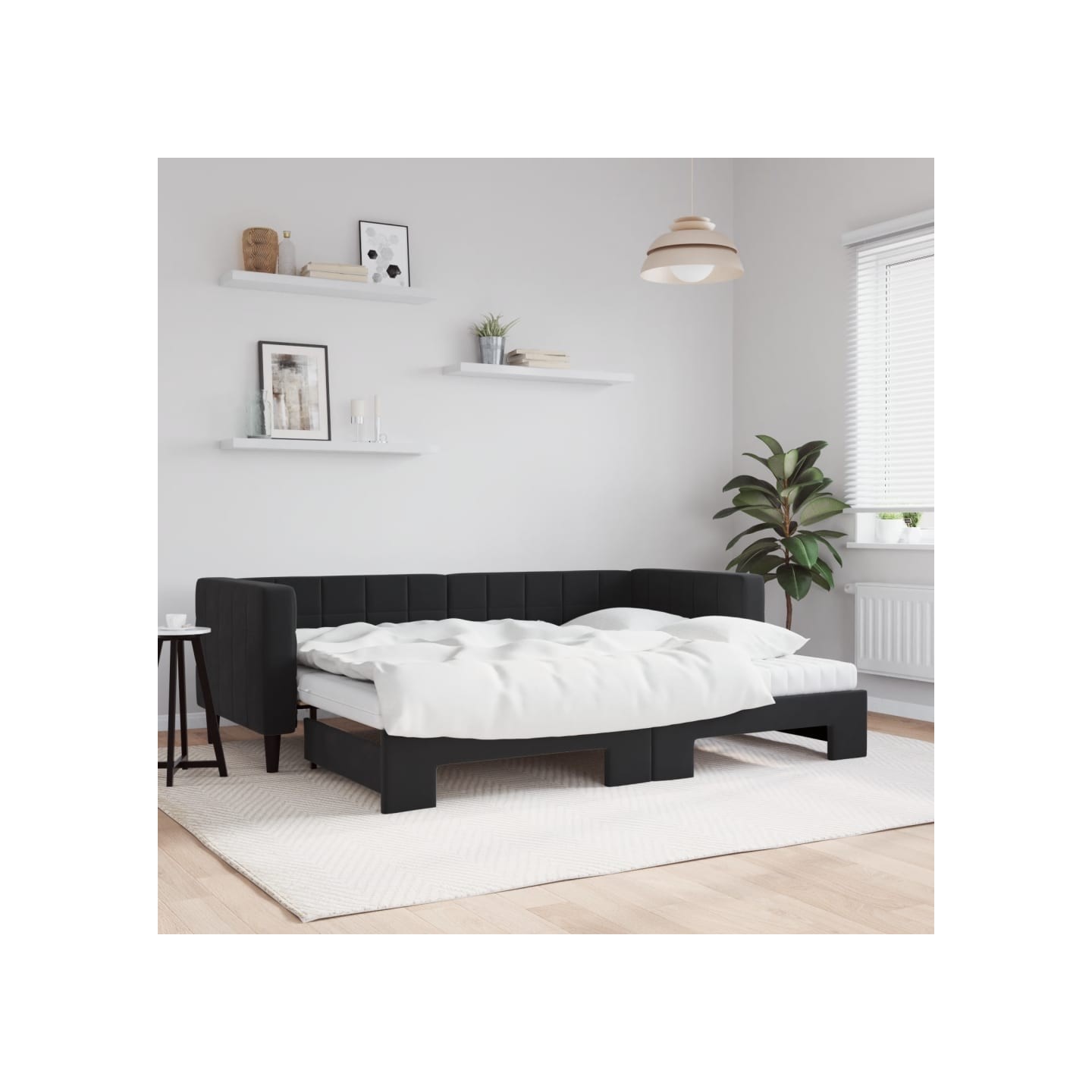 Lit de jour avec lit gigogne et matelas noir 80x200 cm velours