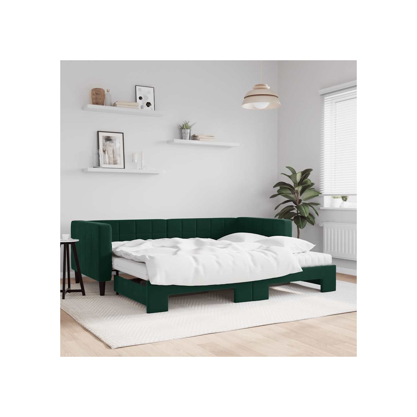 Lit de jour avec gigogne et matelas vert foncé 90x200cm velours